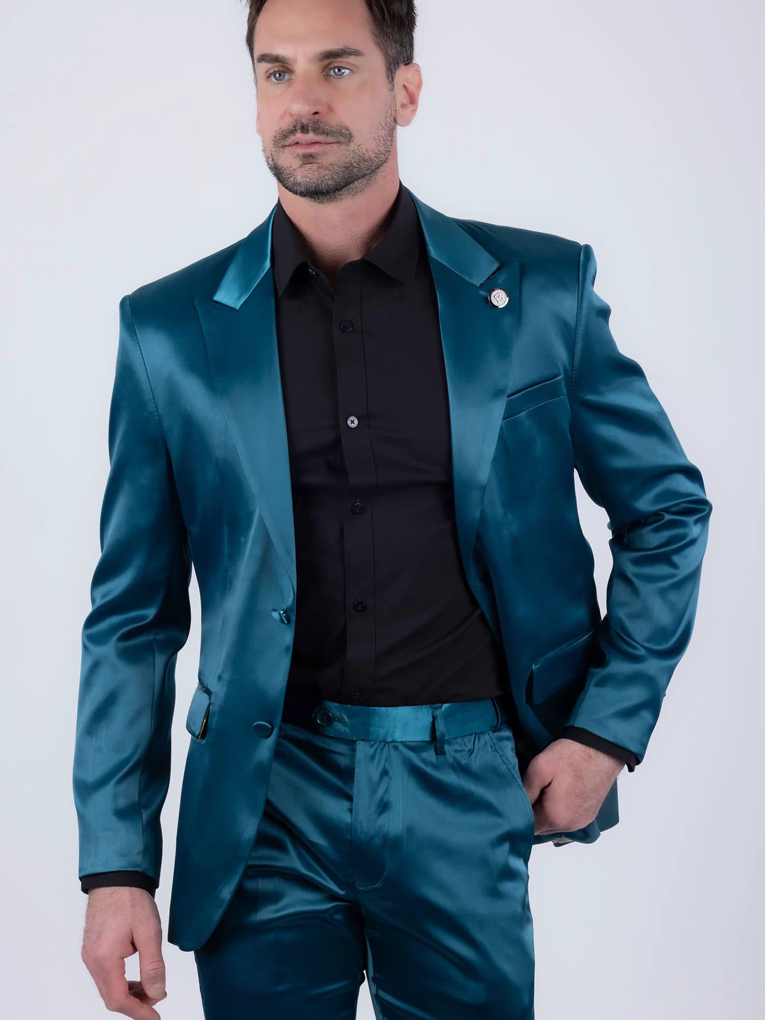 Barabas Men's Solid Color Satin Metallic Peak Lapel Blazer 6BL1010 #Color_Hunter Green