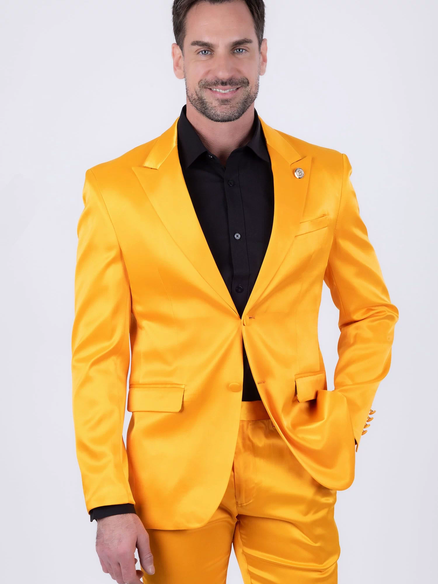Barabas Men's Solid Color Satin Metallic Peak Lapel Blazer 6BL1010 #Color_Iceland Poppy