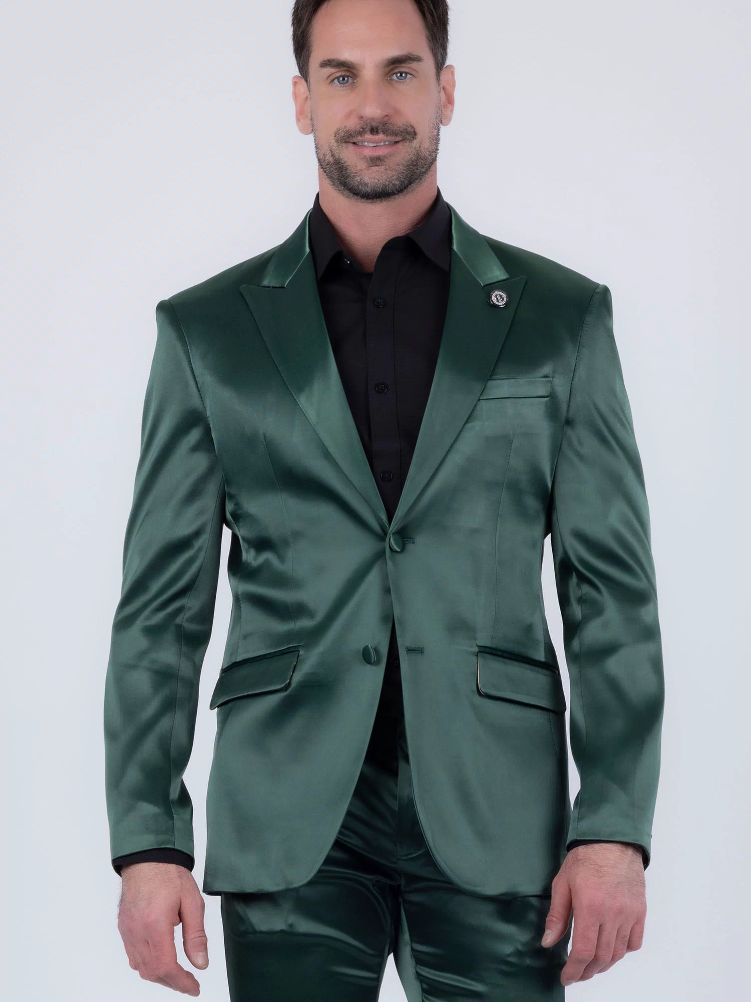 Barabas Men's Solid Color Satin Metallic Peak Lapel Blazer 6BL1010 #Color_Olive