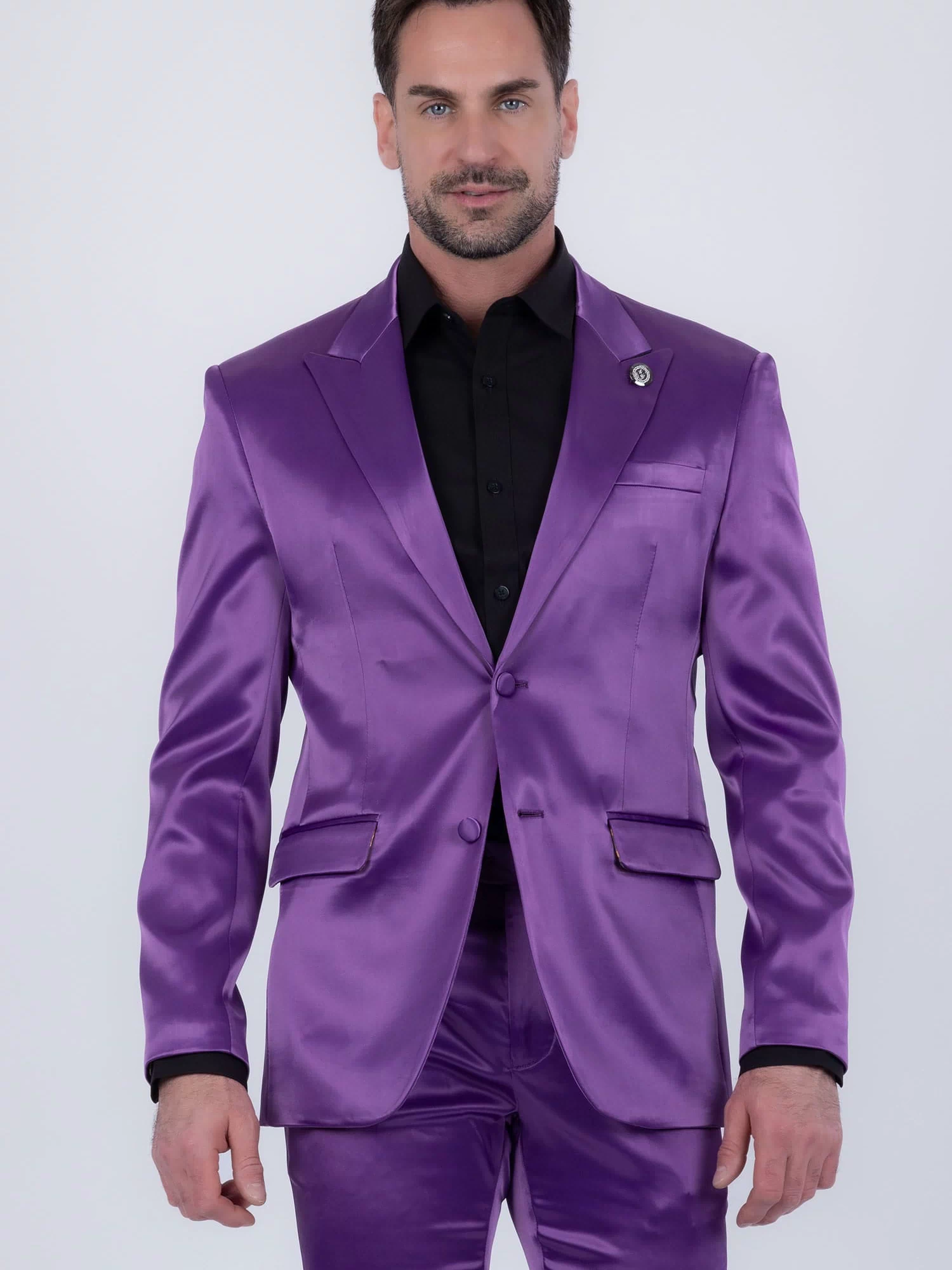 Barabas Men's Solid Color Satin Metallic Peak Lapel Blazer 6BL1010 #Color_Purple