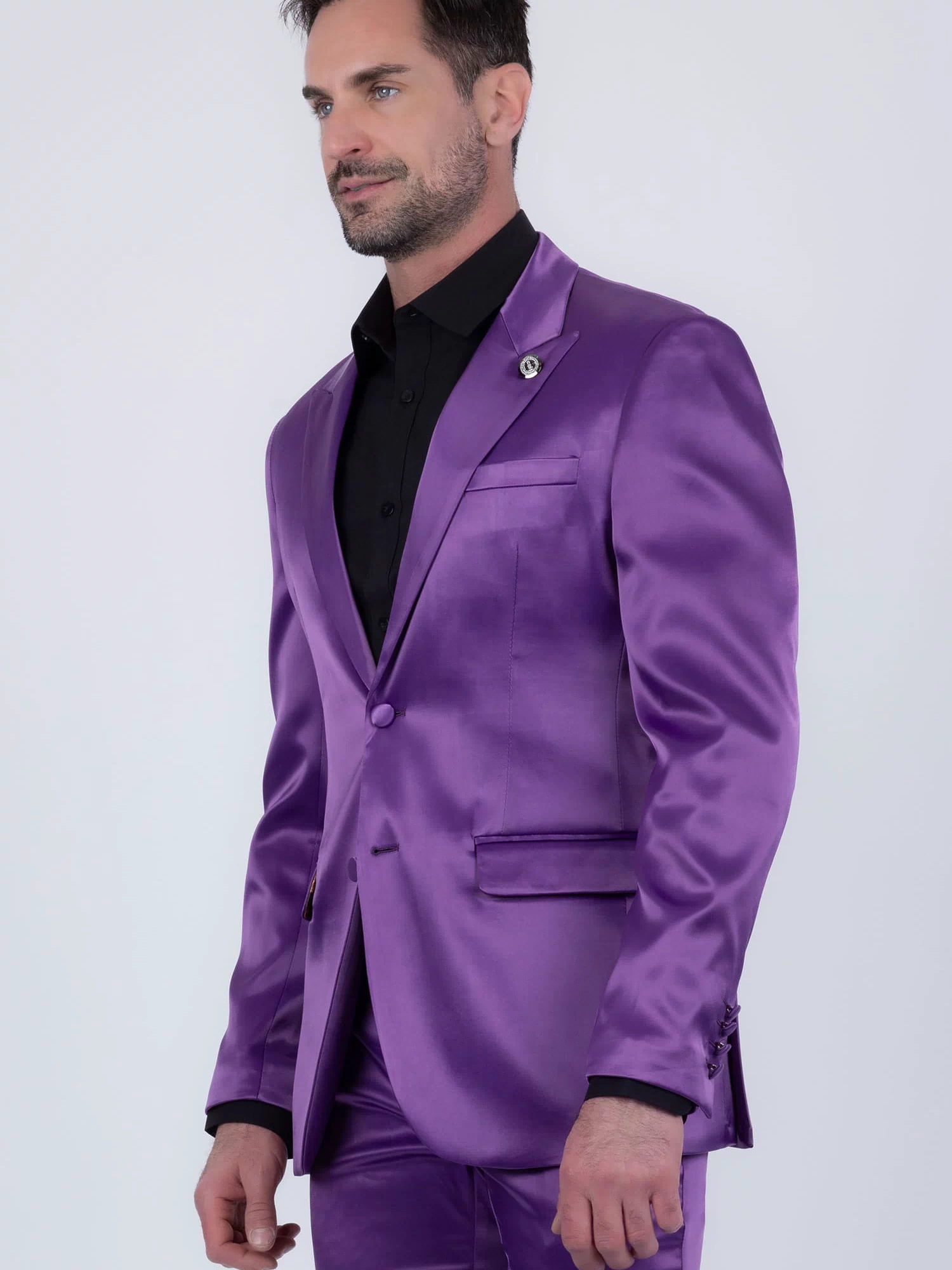 Barabas Men's Solid Color Satin Metallic Peak Lapel Blazer 6BL1010 #Color_Purple