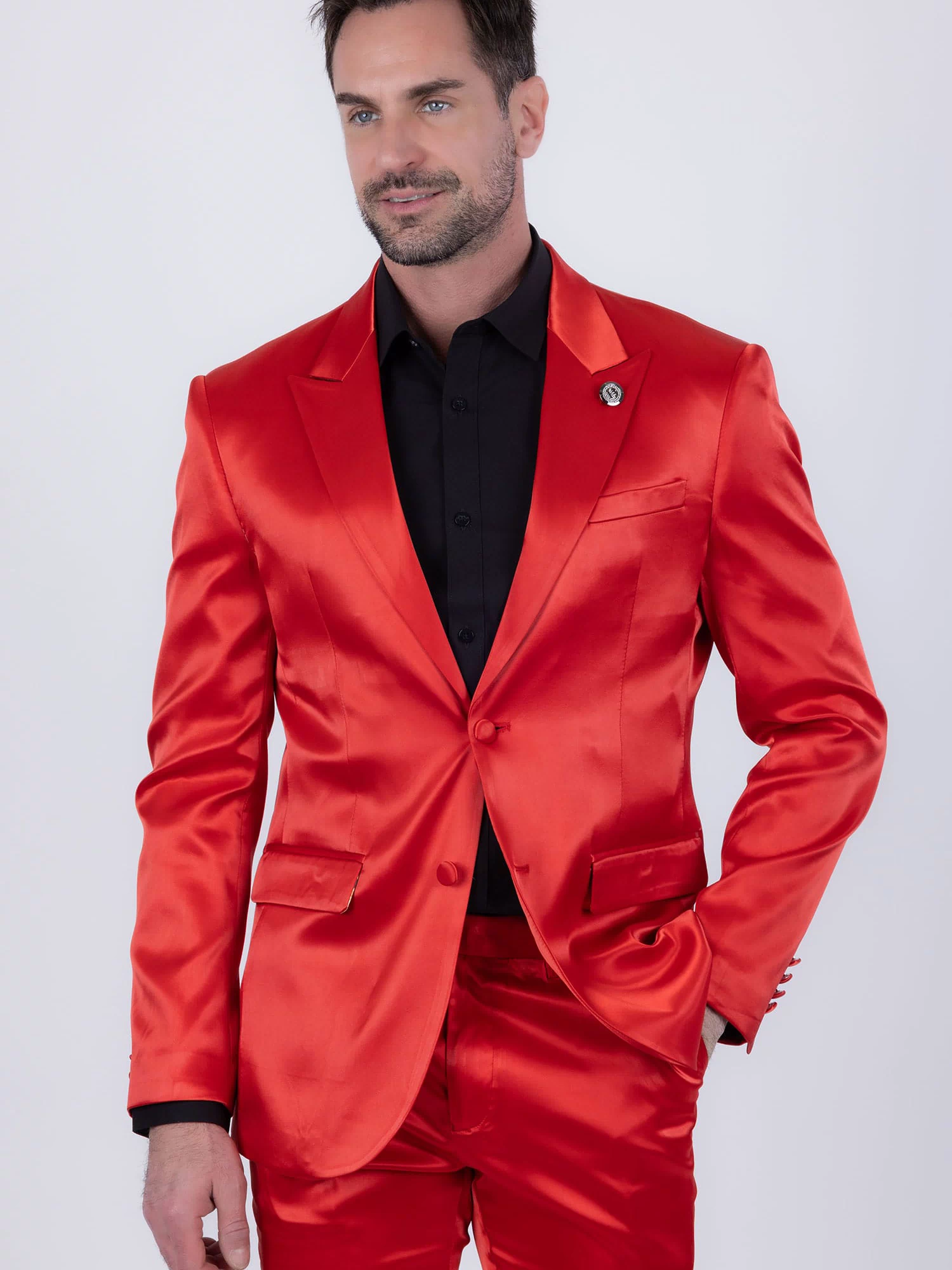 Barabas Men's Solid Color Satin Metallic Peak Lapel Blazer 6BL1010 #Color_Poppy Red