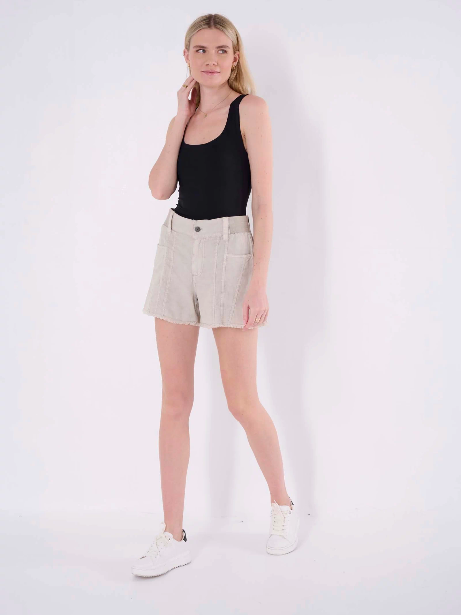 flared linen shorts women 