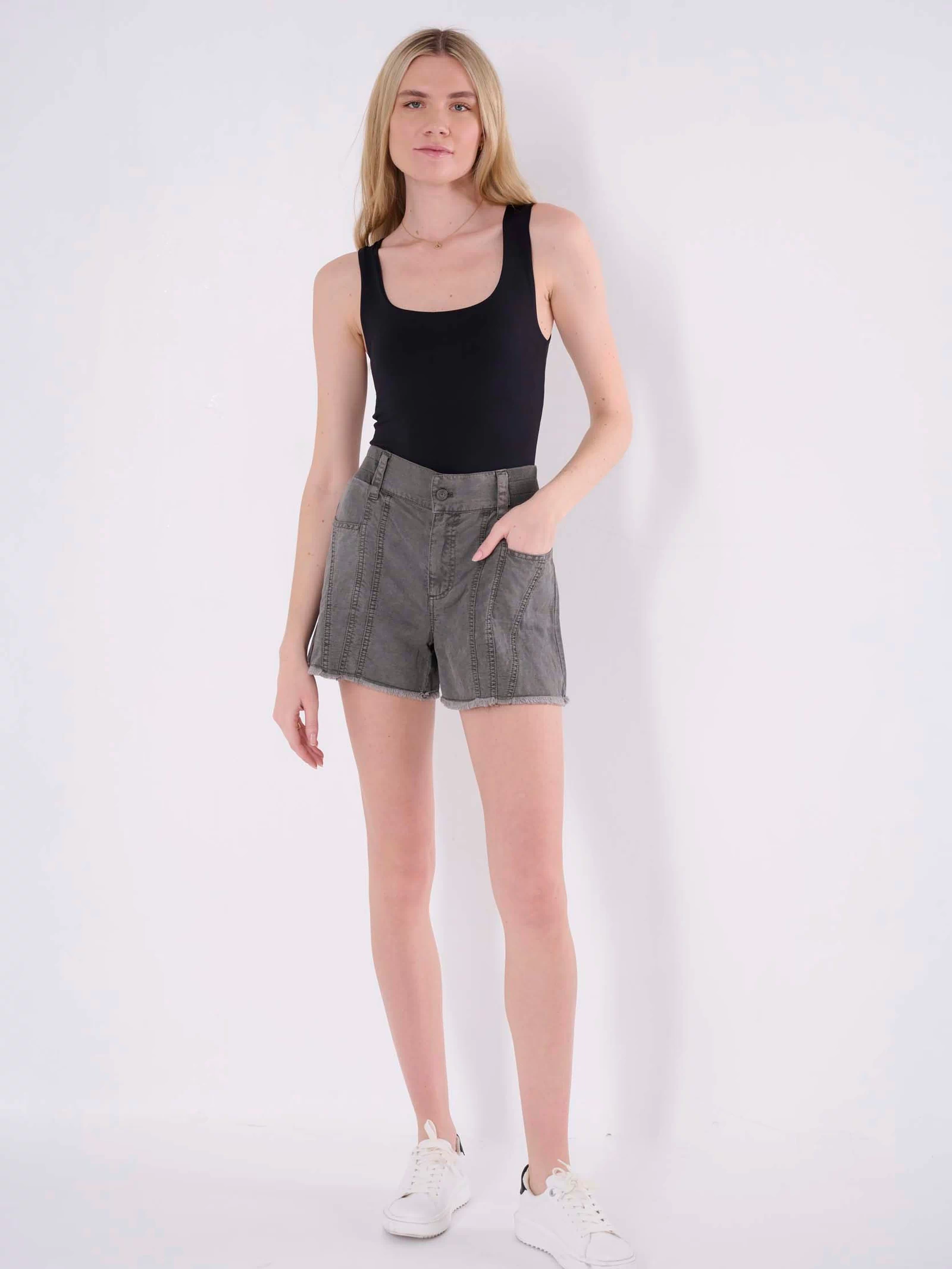 flared linen shorts women 
