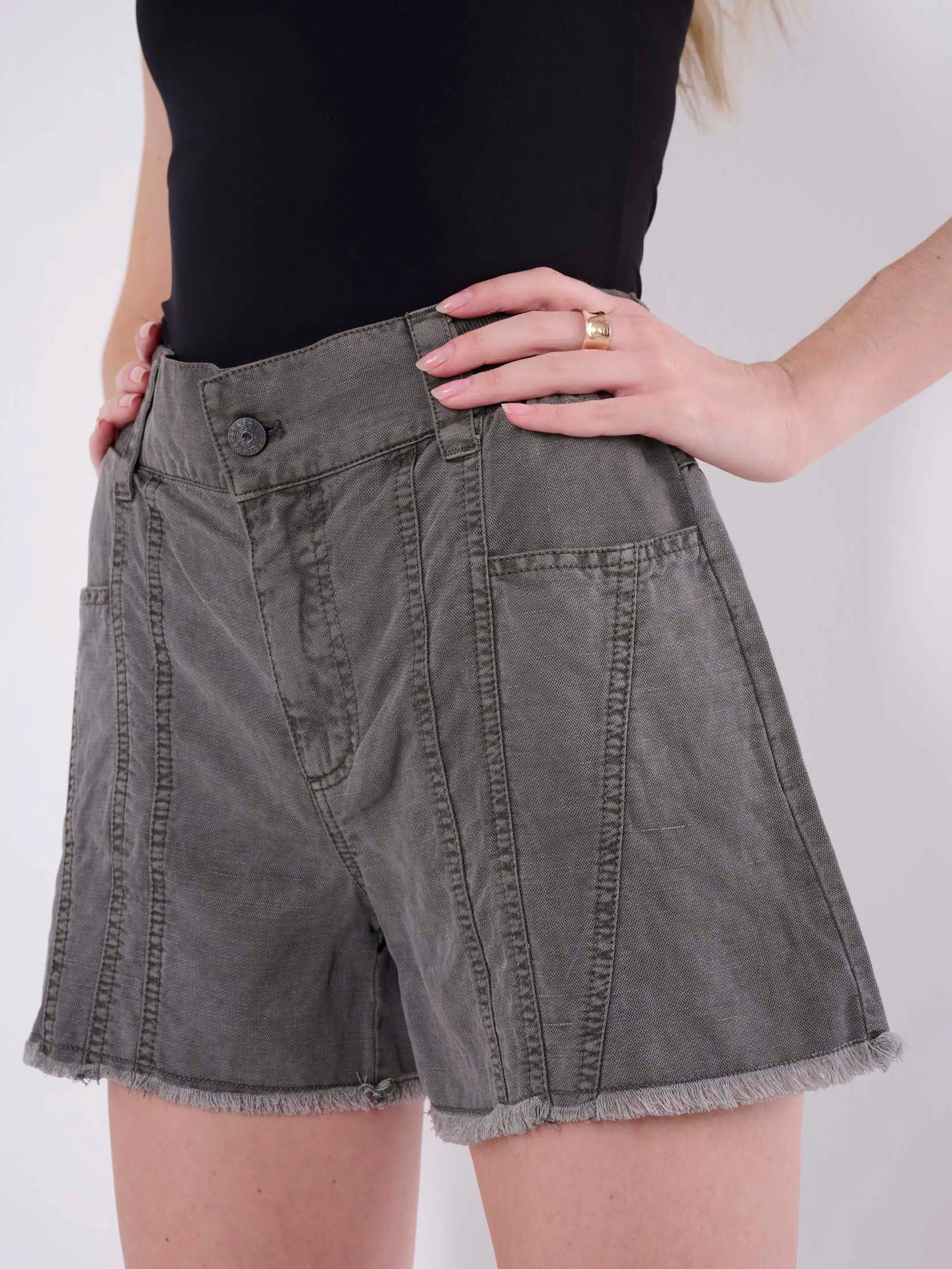 flared linen shorts women 