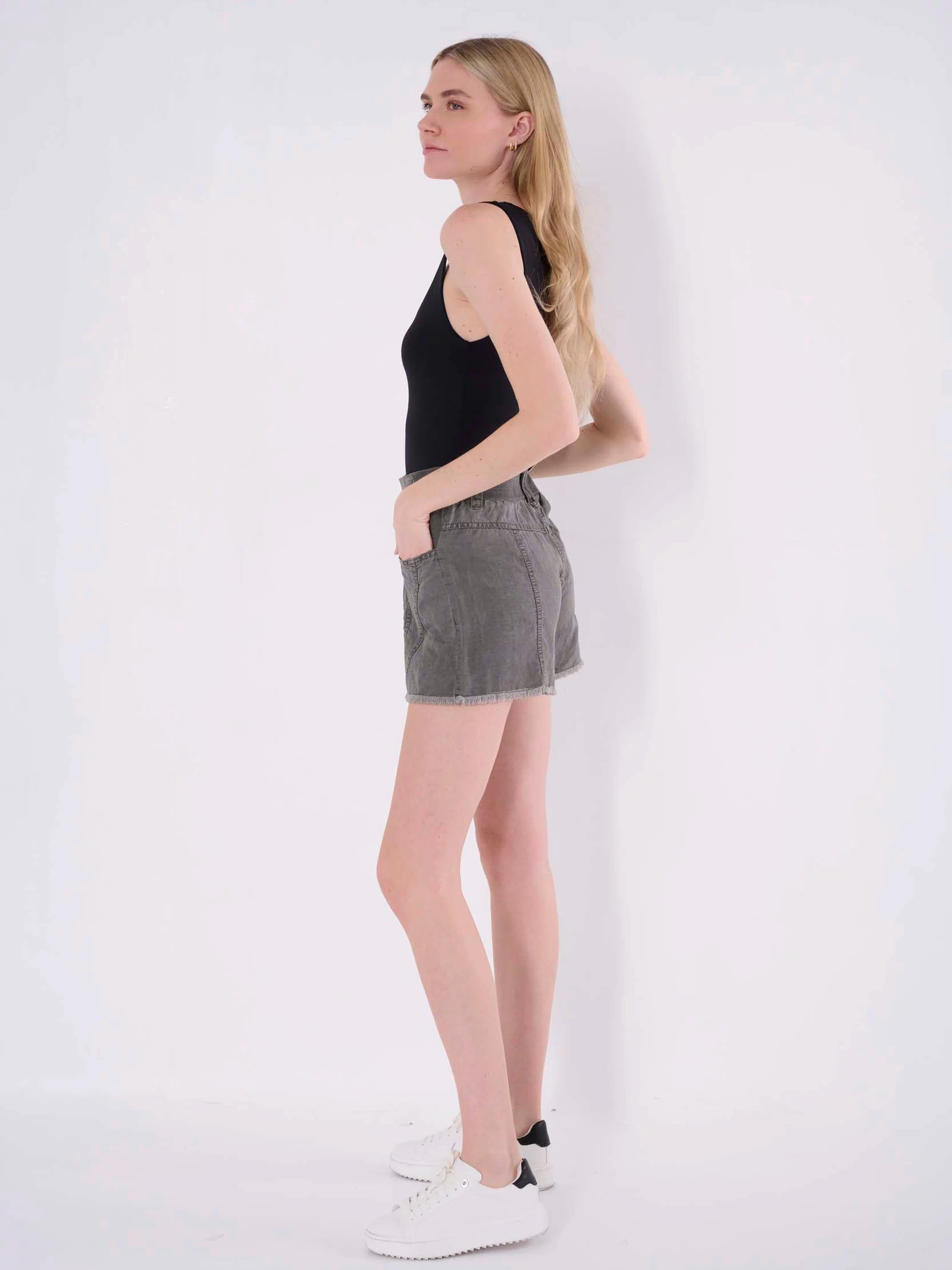 flared linen shorts women 
