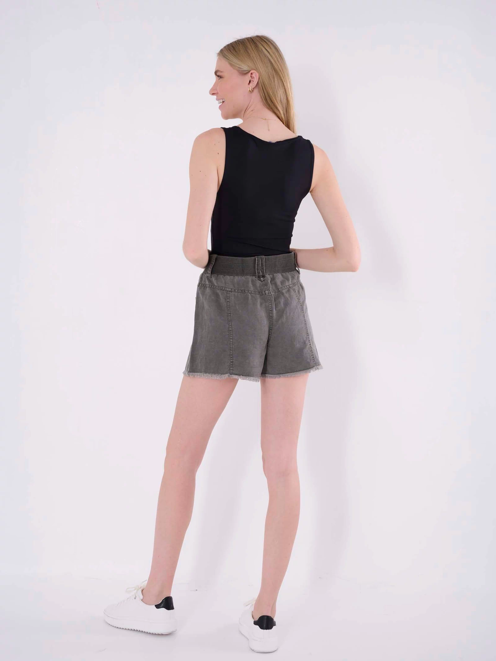 flared linen shorts women 