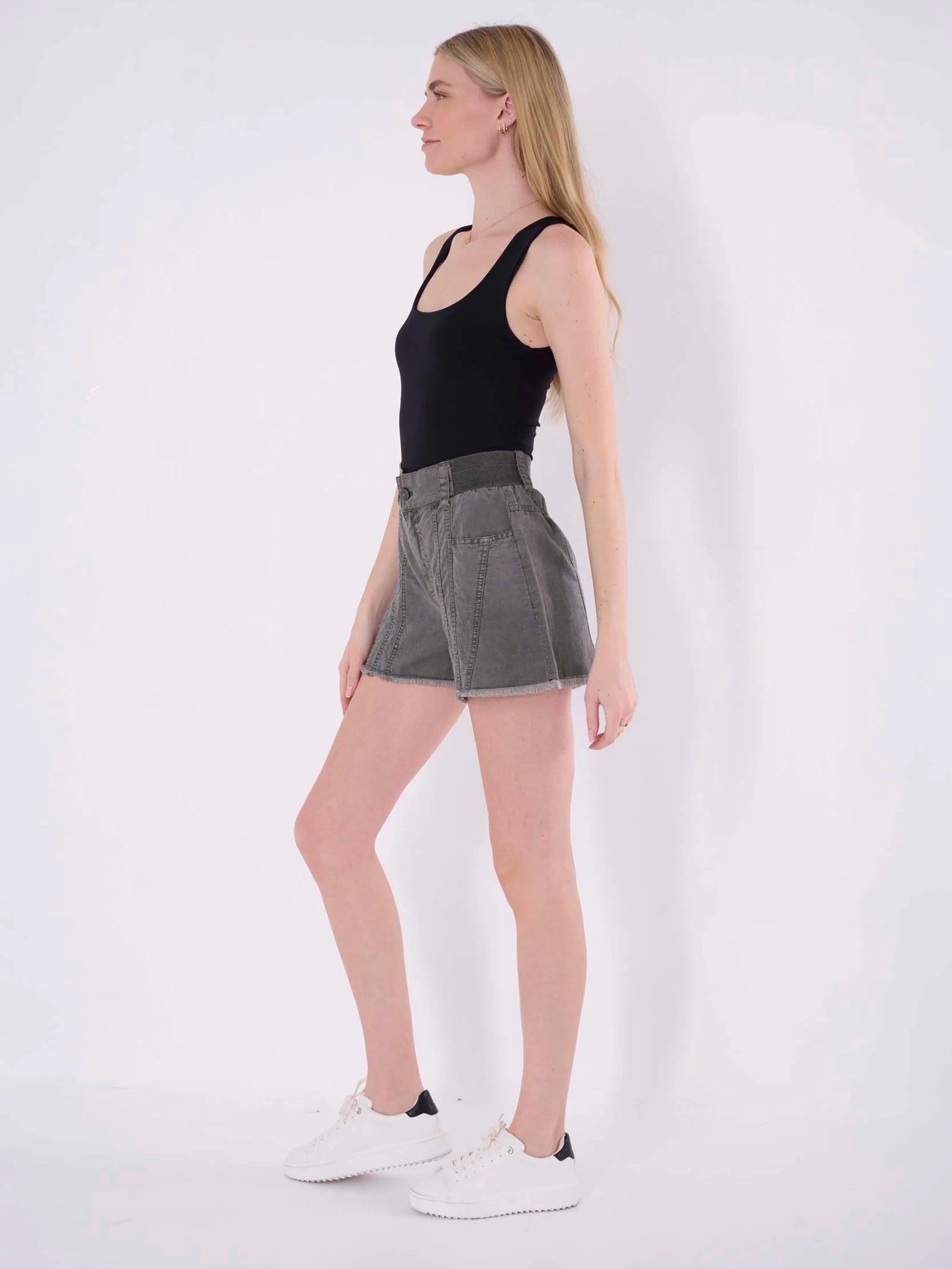 flared linen shorts women 