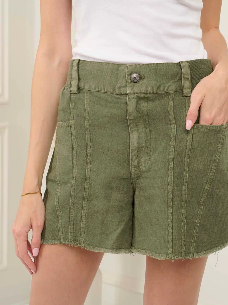 flared linen shorts women 