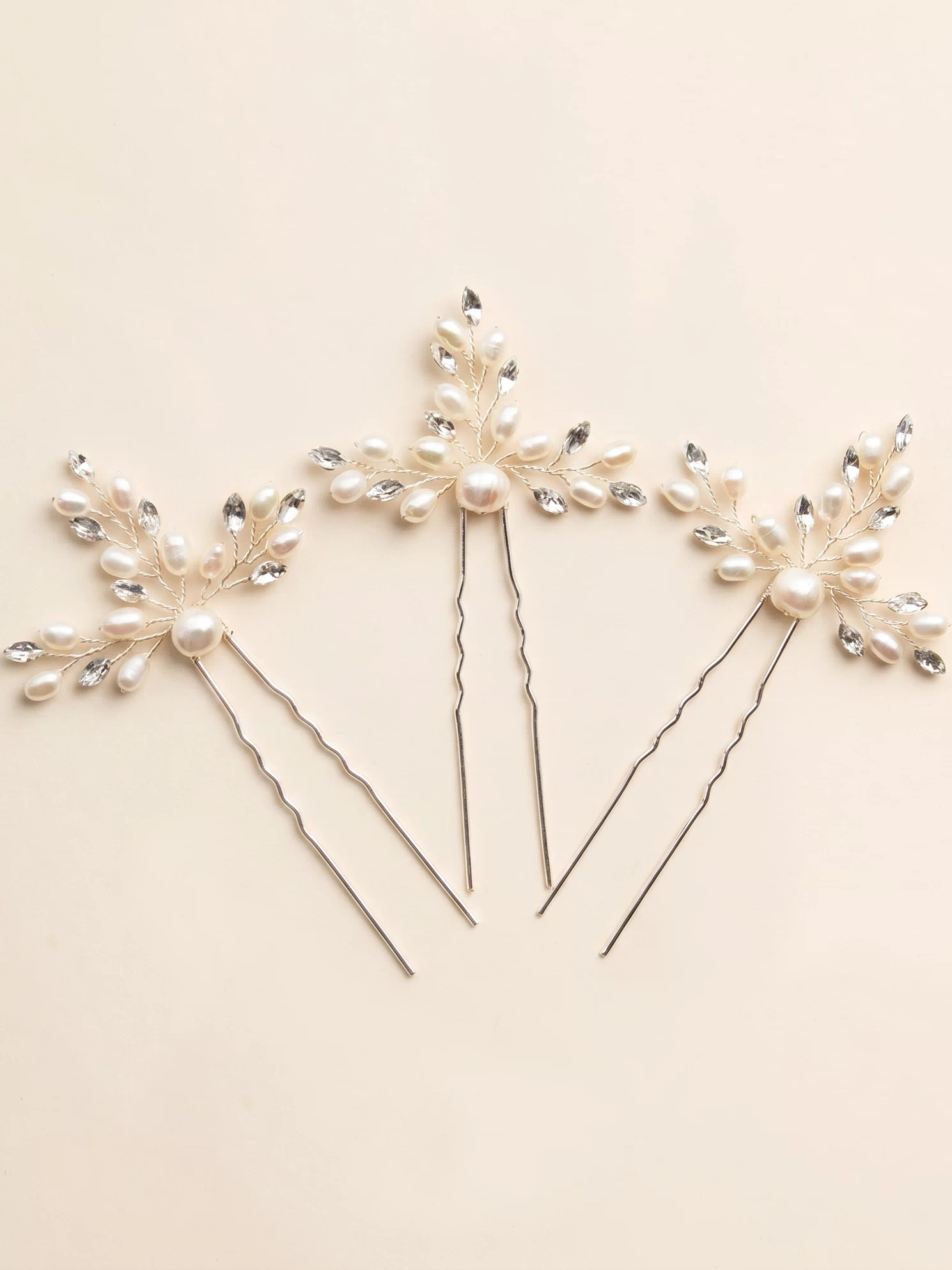 Aryana Bridal Hair Pins – Pearl & Crystal Wedding Hair Accessories (Set of 3)