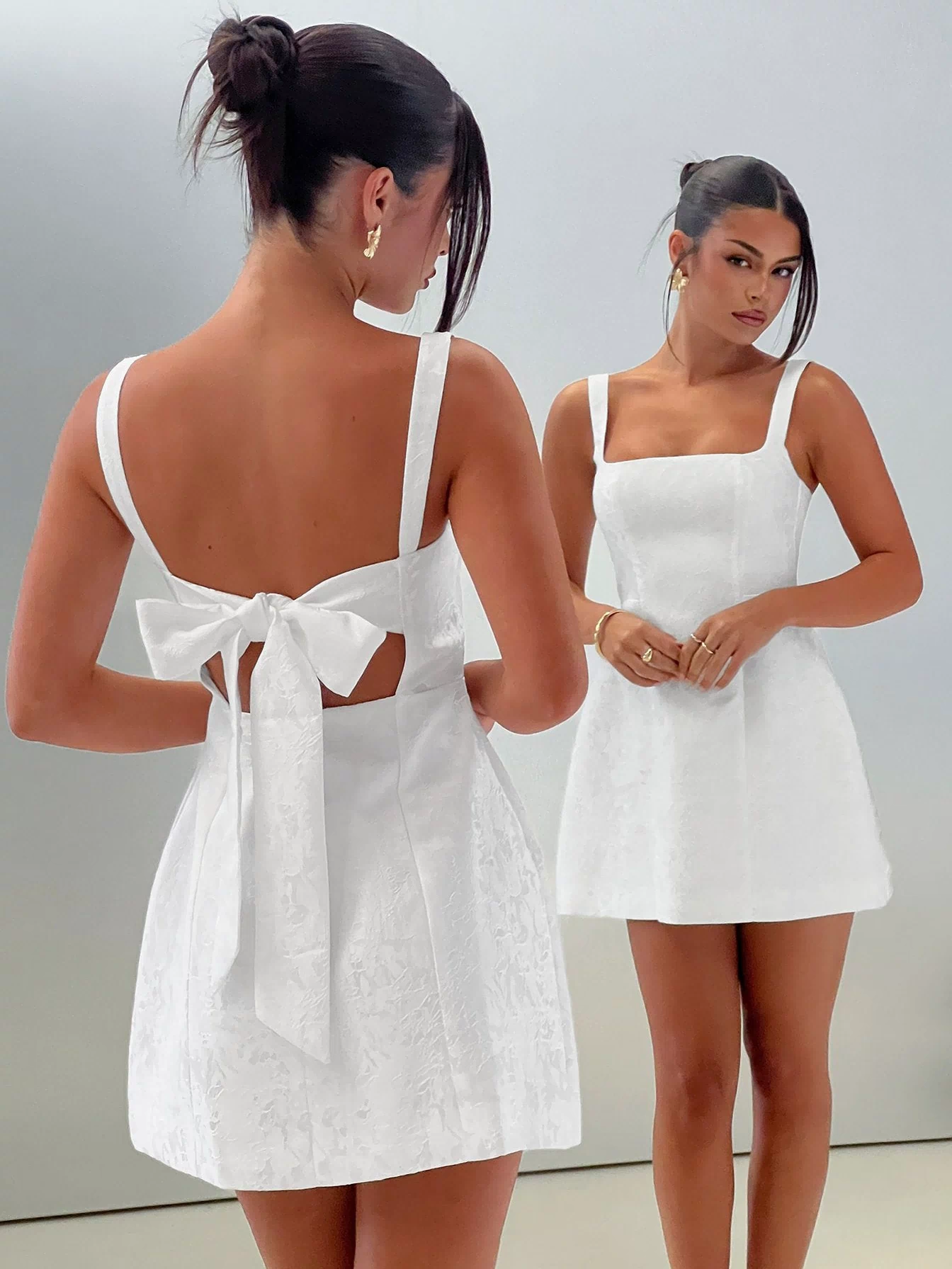 Asterie Bow Detail Mini Dress White
