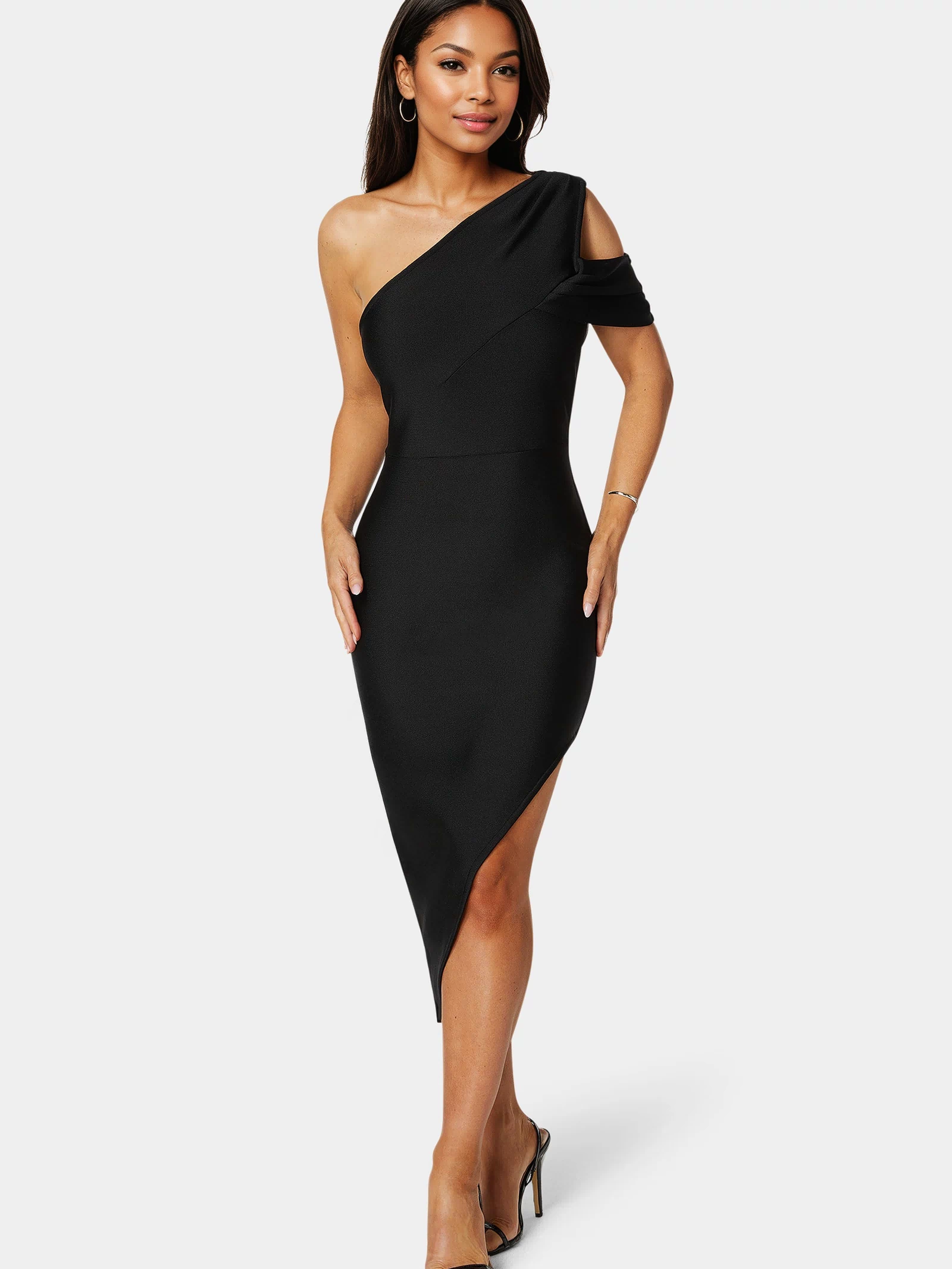 Asymmetrical High Slit Bandage Midi Dress