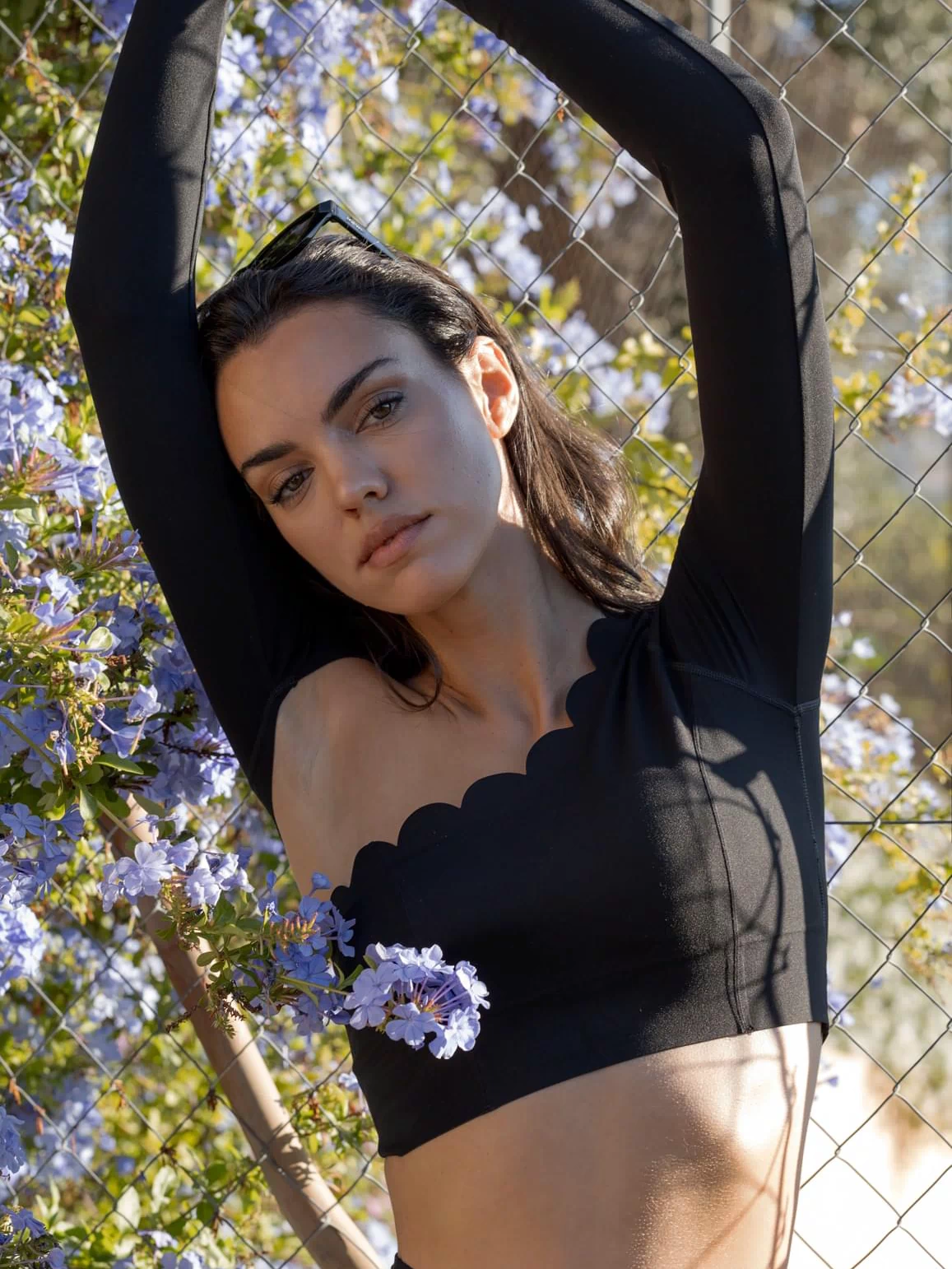 Asymmetrical Long Sleeve Crop Top - WISKIIWS317blackS