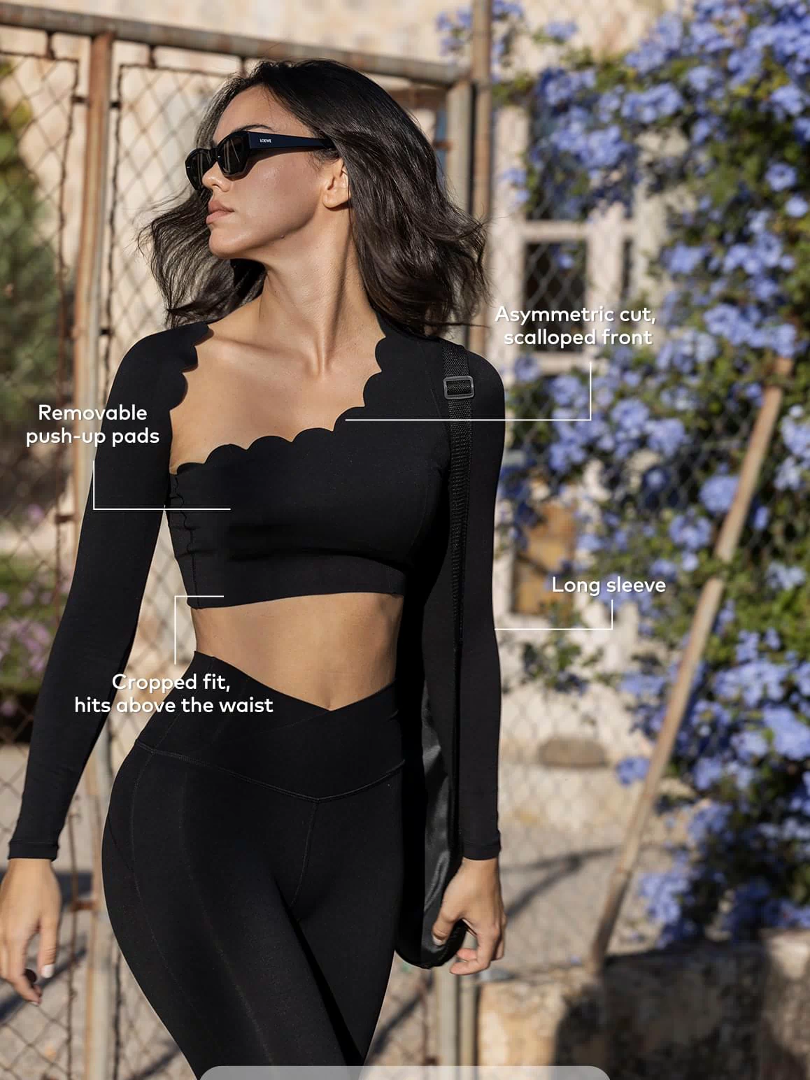 Asymmetrical Long Sleeve Crop Top - WISKIIWS317blackS