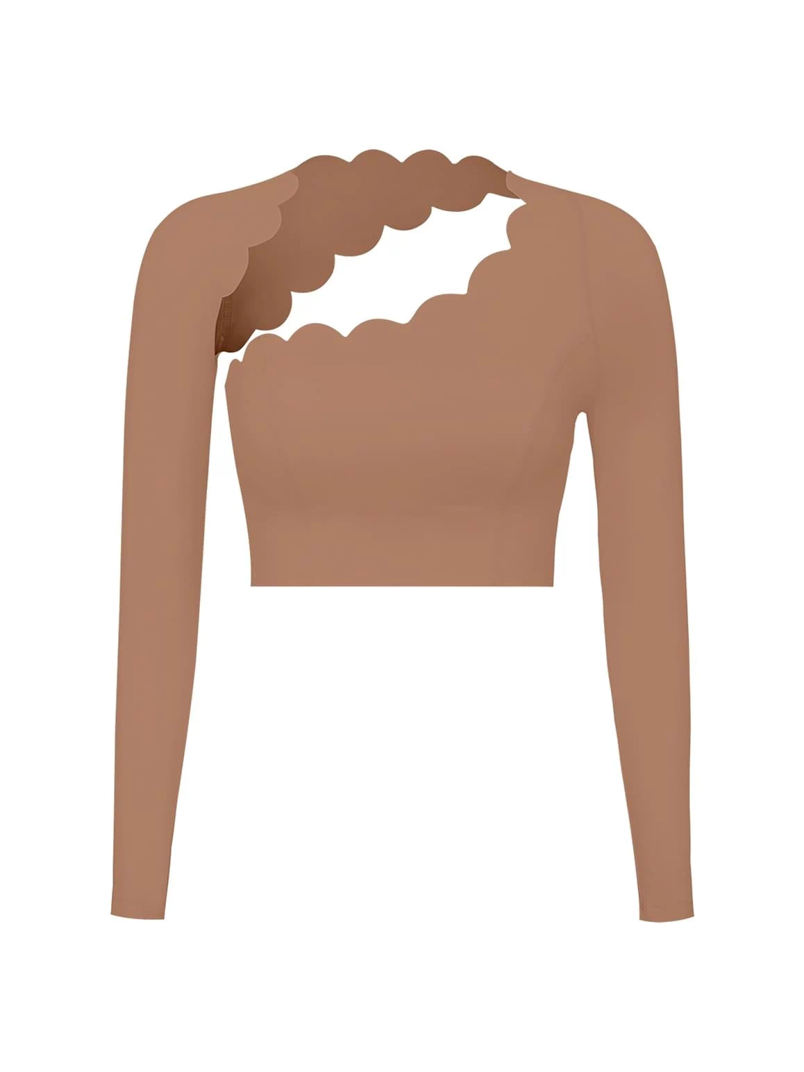 Asymmetrical Long Sleeve Crop Top - WISKIIWS317TuscanTanS