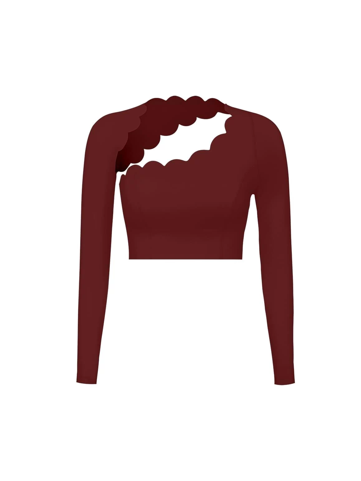 Asymmetrical Long Sleeve Crop Top - WISKIIWS317mulledwineS