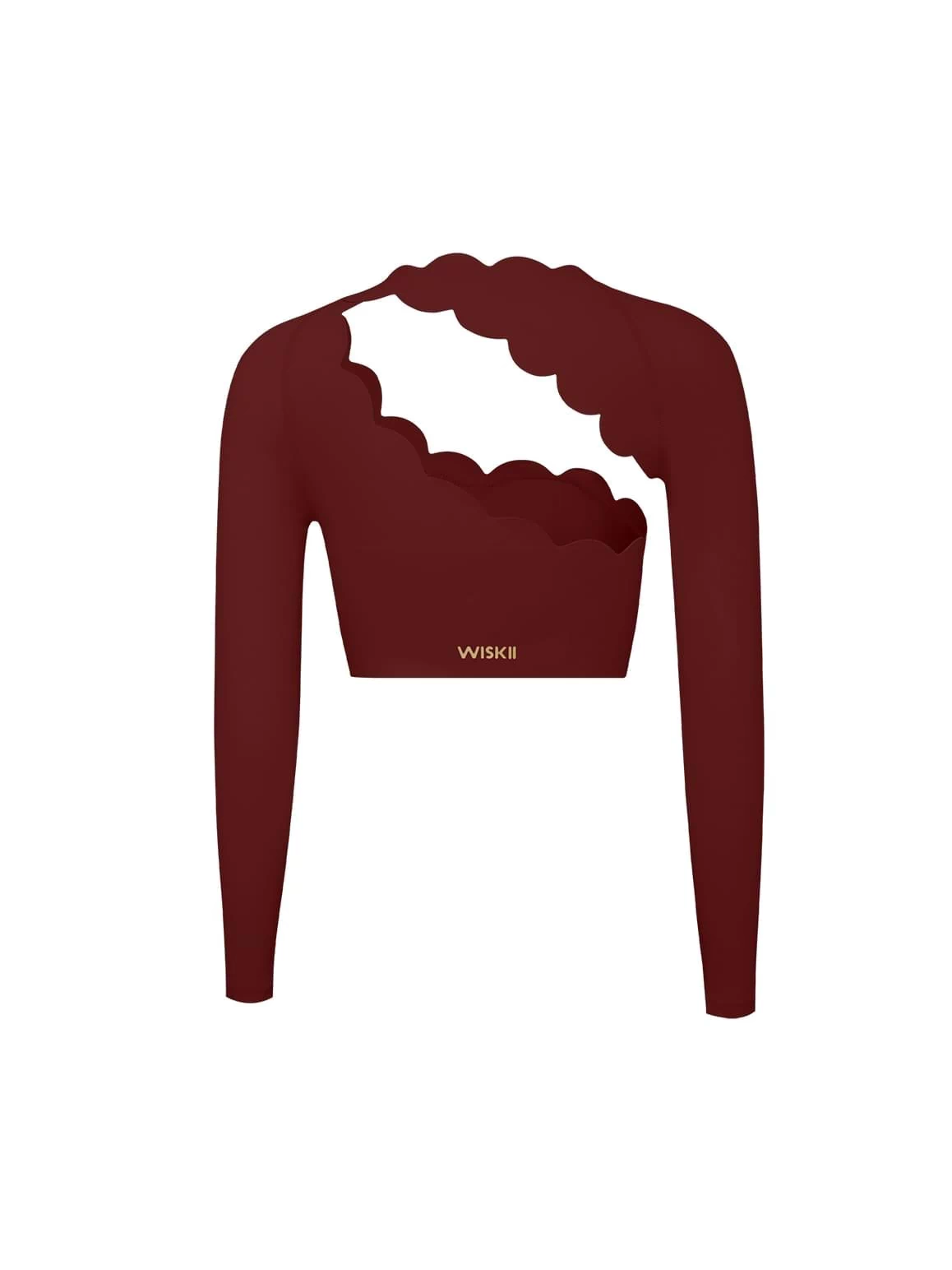Asymmetrical Long Sleeve Crop Top - WISKIIWS317mulledwineS
