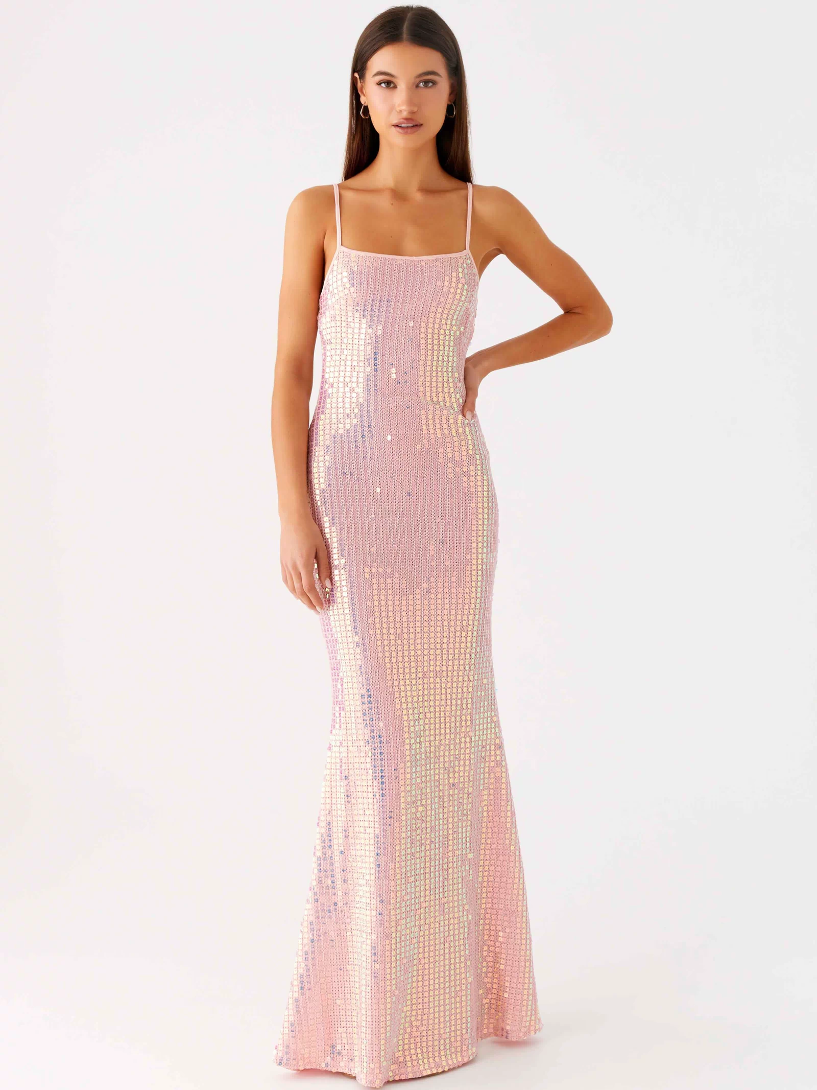 Attitude Knit Sequin Maxi Dress - Iridescent Pink