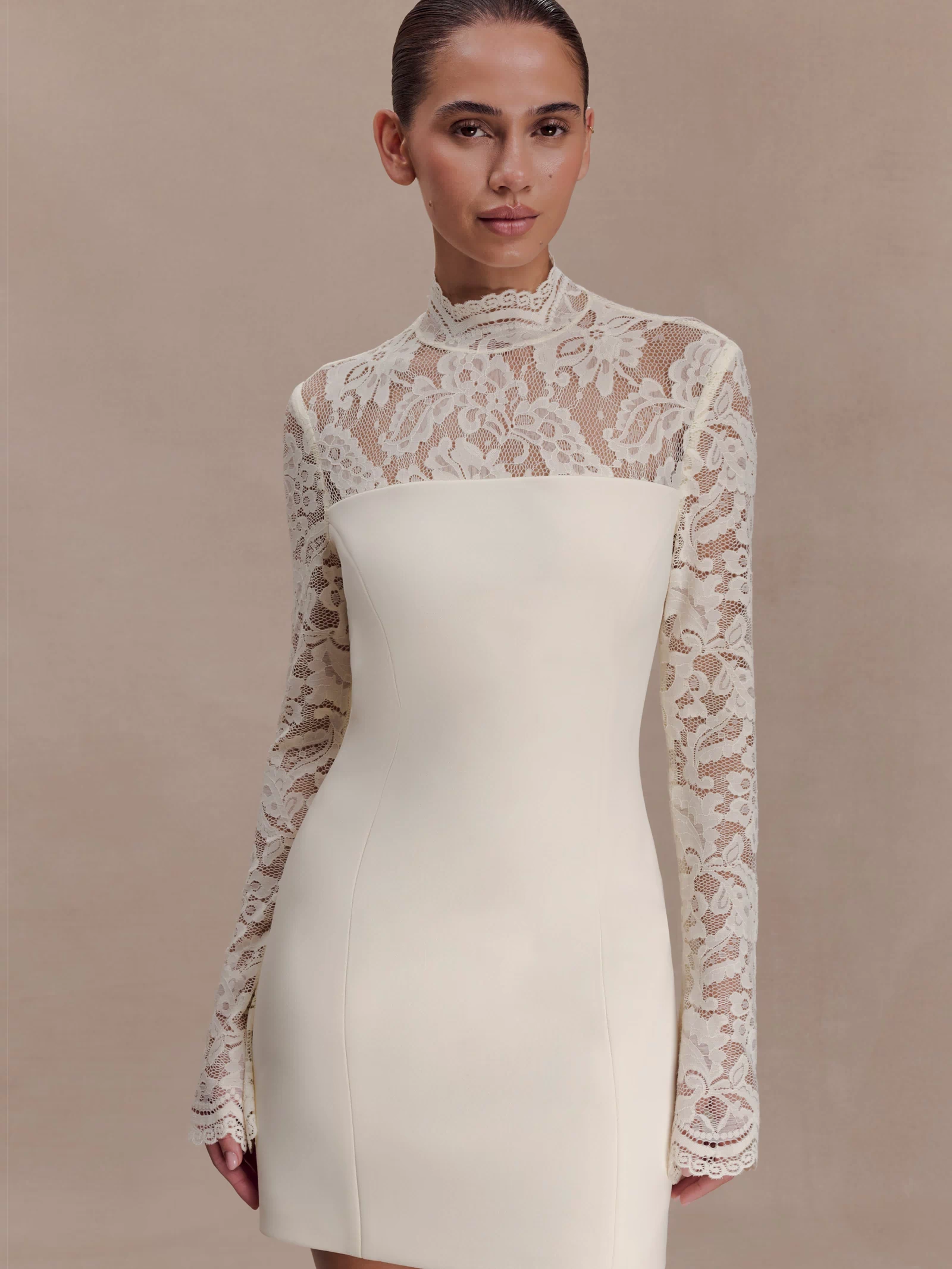 Aurelie Long Sleeve Lace Mini Dress - Ivory