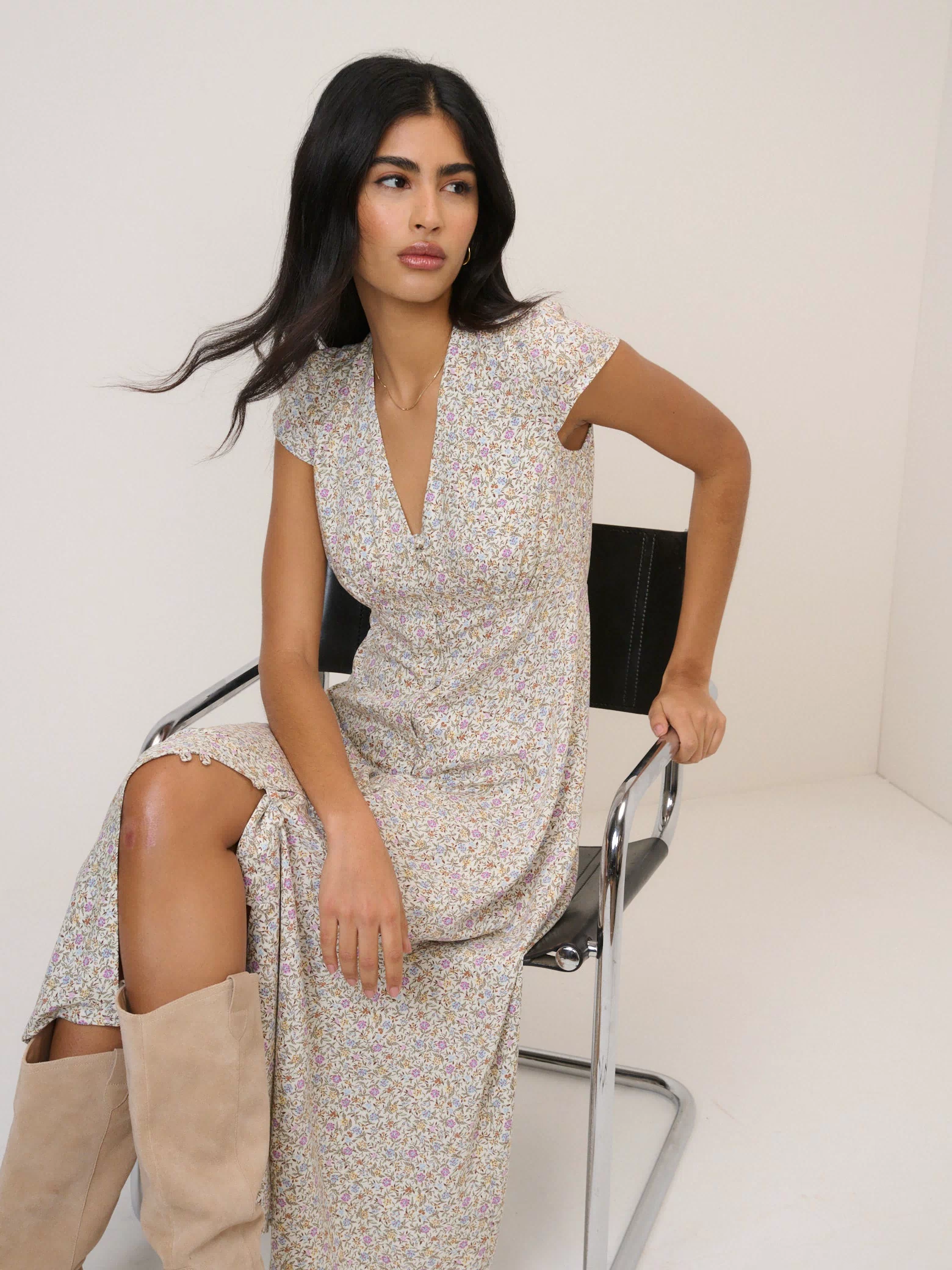 Pink Ditsy Floral Avery Midi Dress