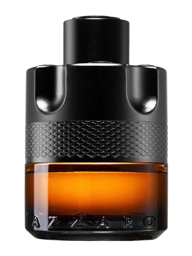 Black and amber bottle of The Most Wanted Parfum with textured grip and minimalist design for men’s fragrance collection