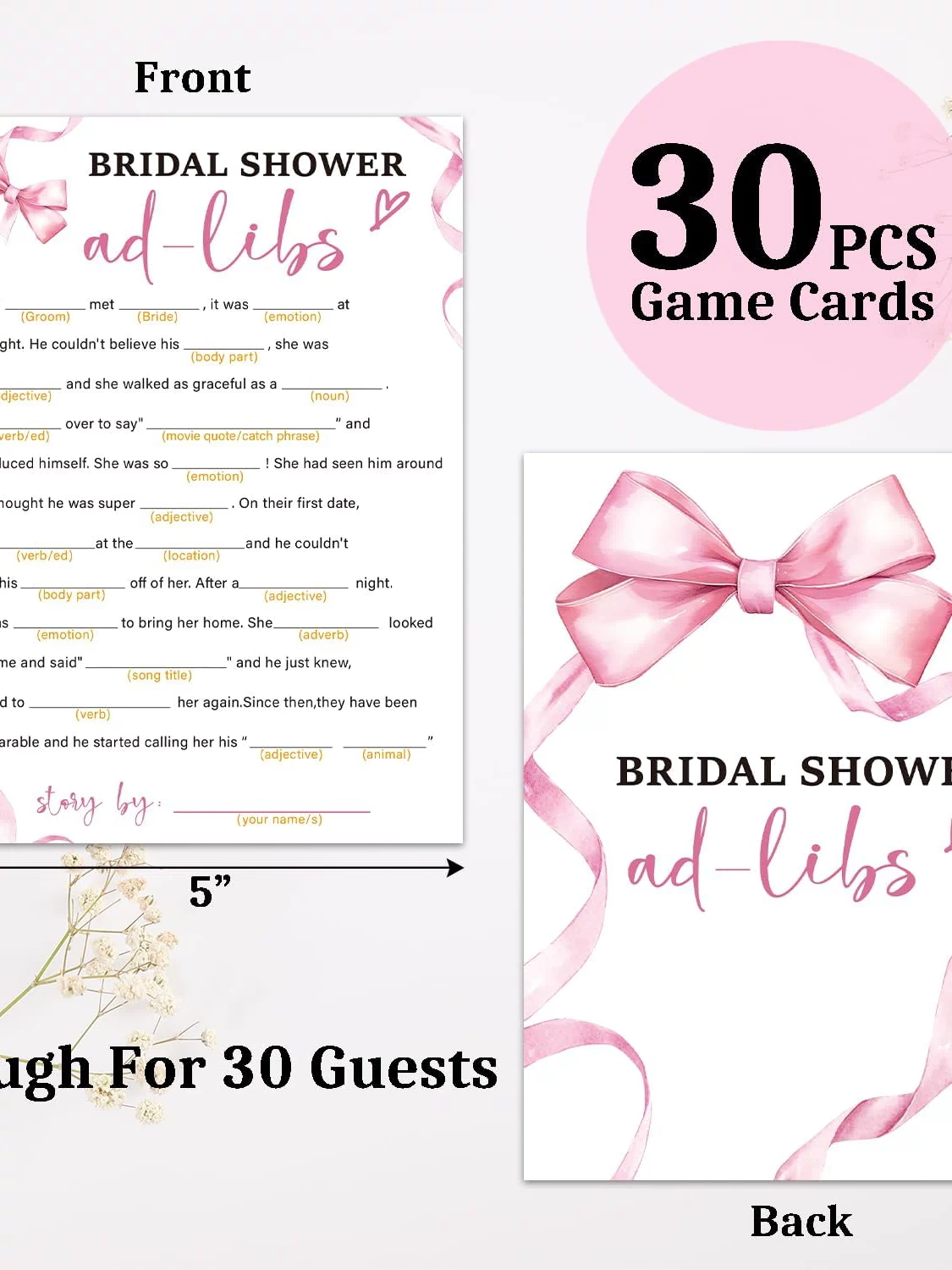 Bridal Shower Games 30 Guests, Ad-Libs Bridal Shower Wedding Games for Reception, Rehearsal Dinner