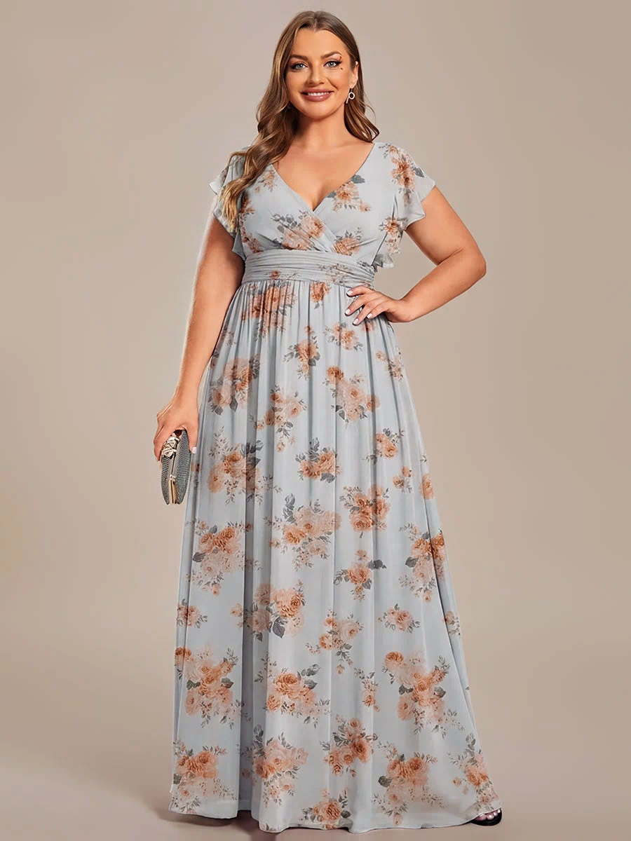 Pleated Chiffon Ruffle Sleeve Bridesmaid Dress #color_Amber Bloom