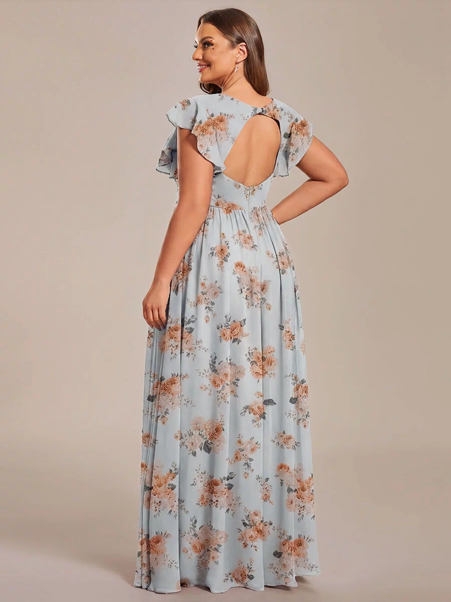 Pleated Chiffon Ruffle Sleeve Bridesmaid Dress #color_Amber Bloom