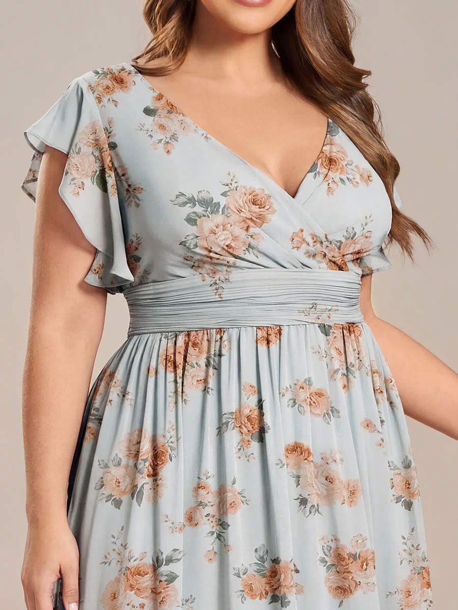 Pleated Chiffon Ruffle Sleeve Bridesmaid Dress #color_Amber Bloom