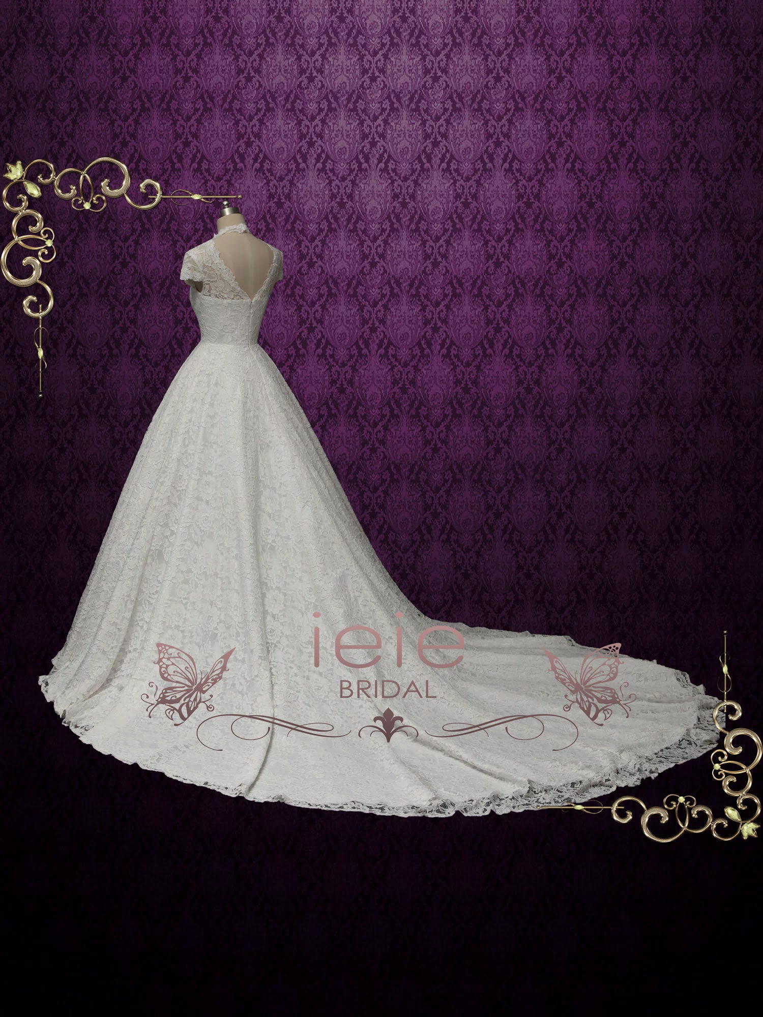 Ball Gown Lace Wedding Dress with Short Sleeves ADDISON