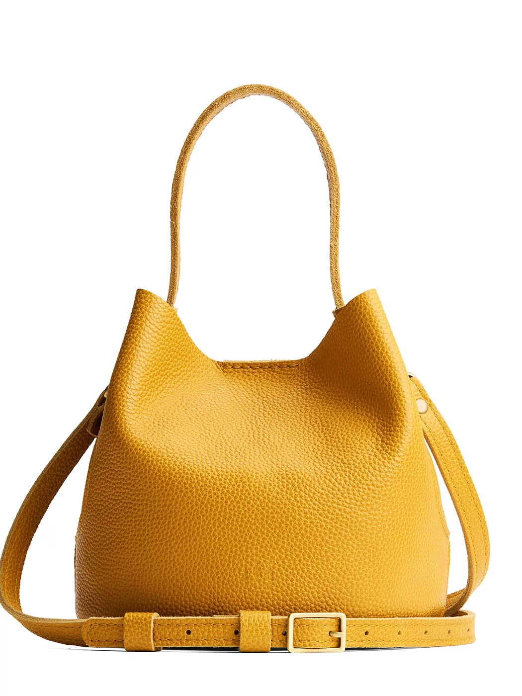 Sunshine*Small | Symmetrical bucket bag with handle, latch closure, and removable crossbody strap