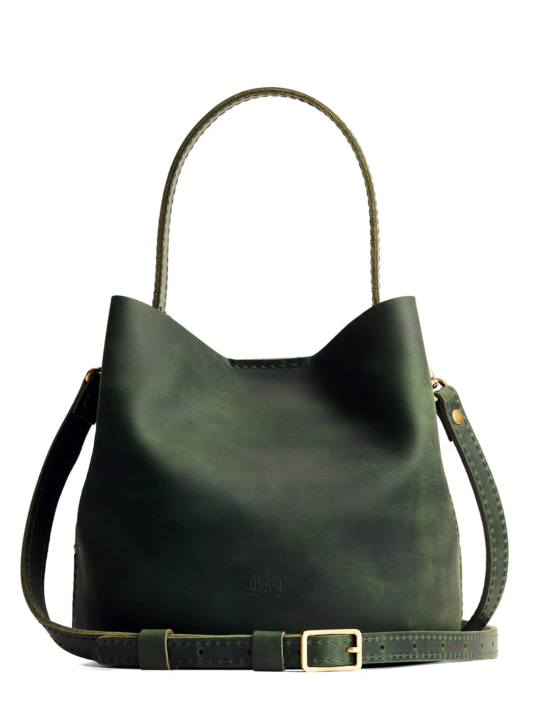 Evergreen*Small | Symmetrical bucket bag with handle, latch closure, and removable crossbody strap