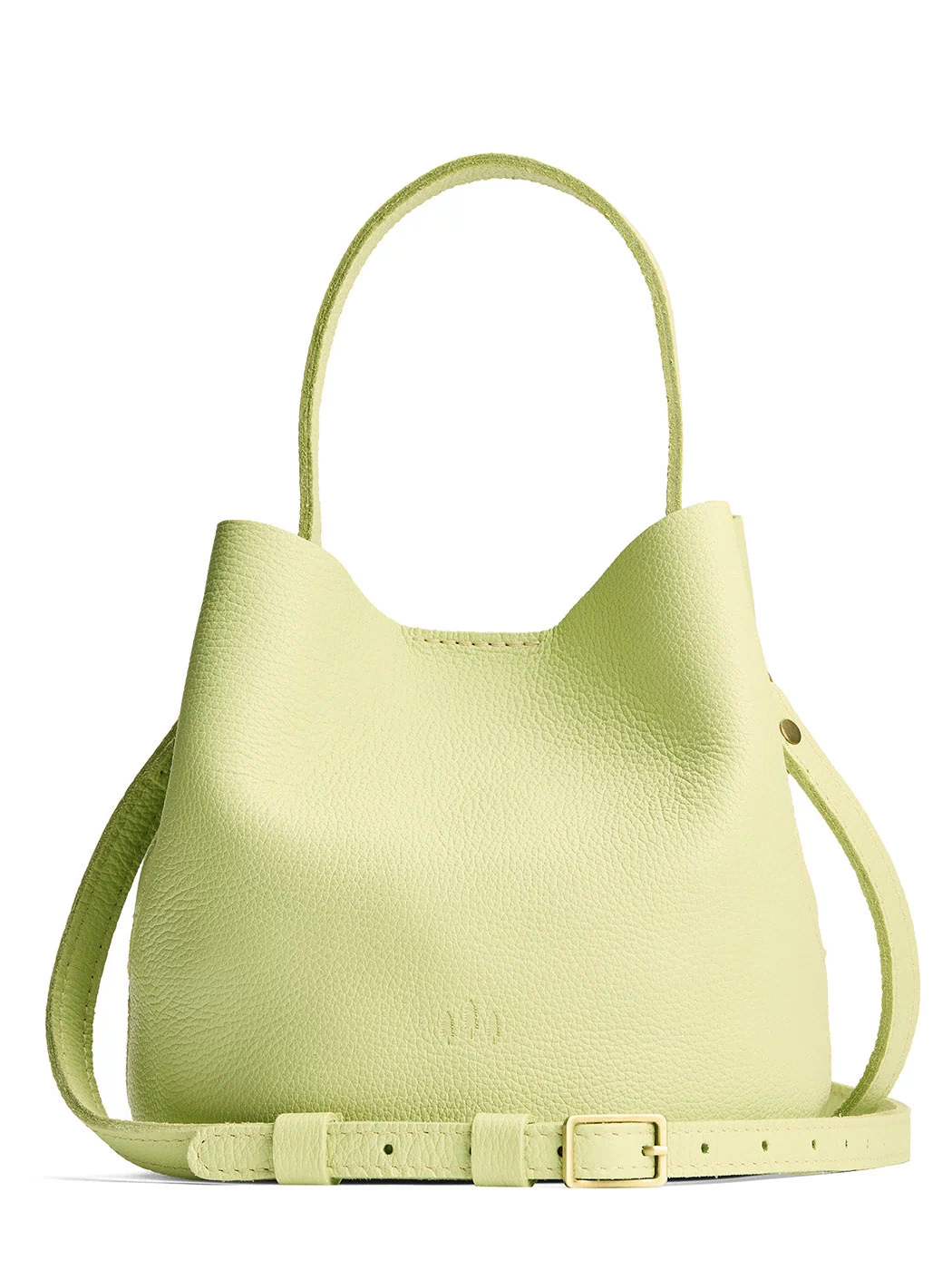Shadow Lime*Small | Symmetrical bucket bag with handle, latch closure, and removable crossbody strap