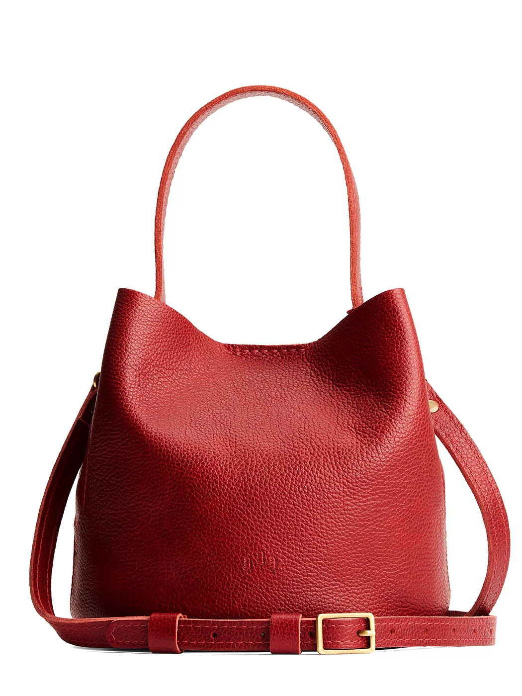 Chili Red*Small | Symmetrical bucket bag with handle, latch closure, and removable crossbody strap