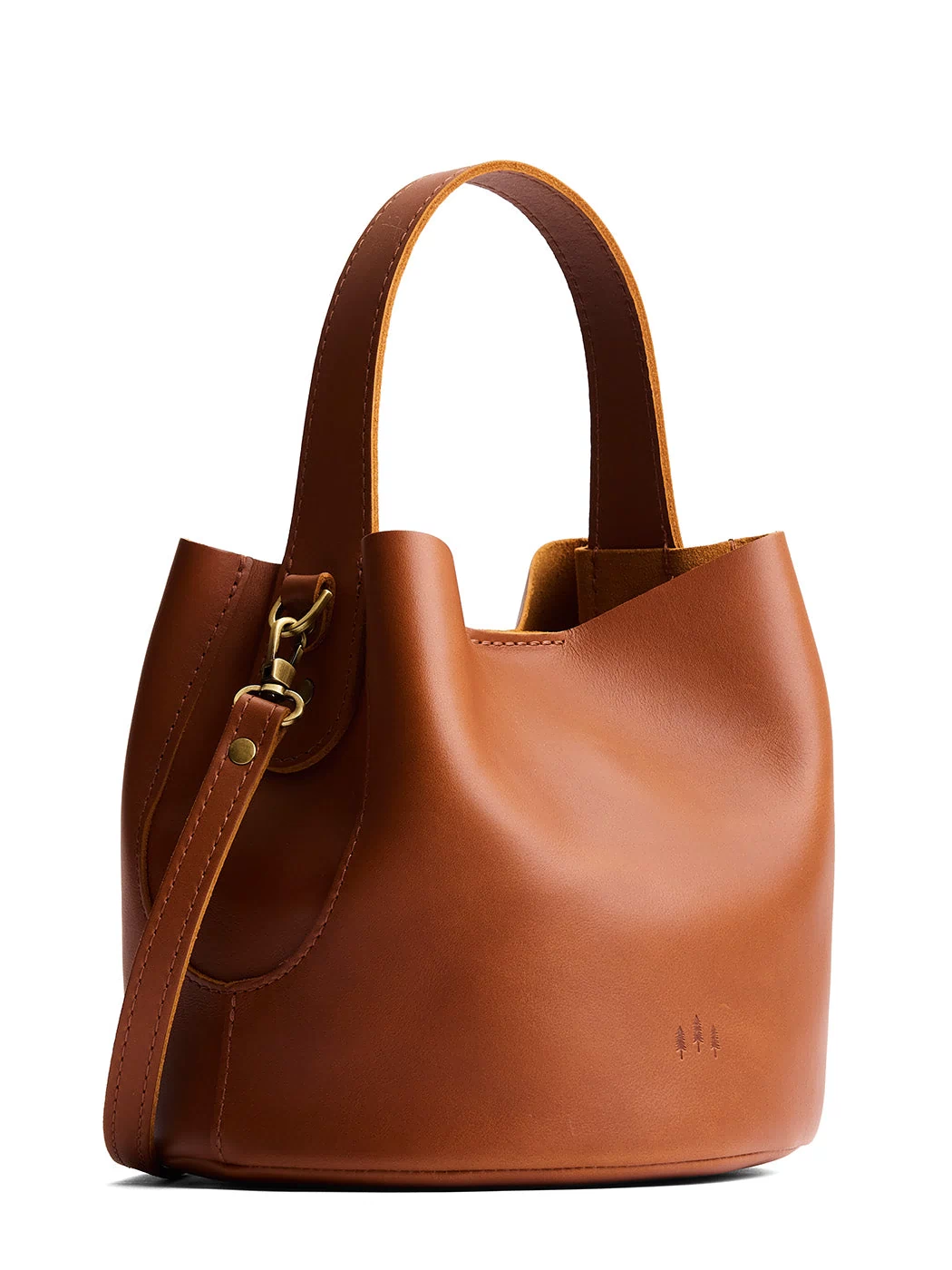 Honey*Small | Symmetrical bucket bag with handle, latch closure, and removable crossbody strap