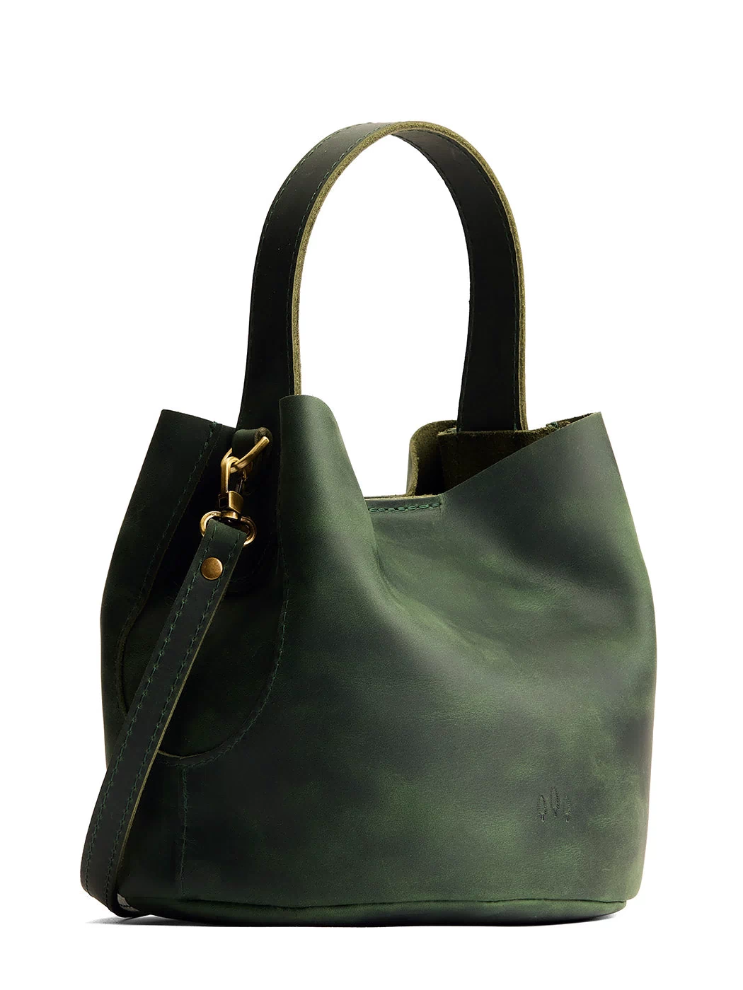 Evergreen*Small | Symmetrical bucket bag with handle, latch closure, and removable crossbody strap