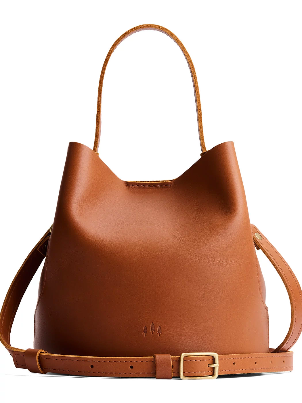 Honey*Large | Symmetrical bucket bag with handle, latch closure, and removable crossbody strap