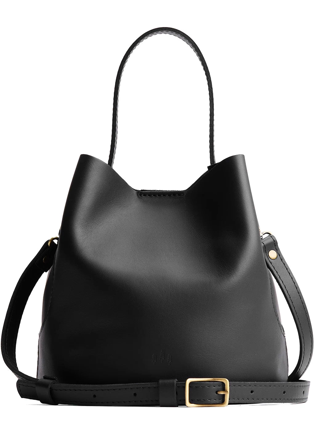 Black*Large | Symmetrical bucket bag with handle, latch closure, and removable crossbody strap