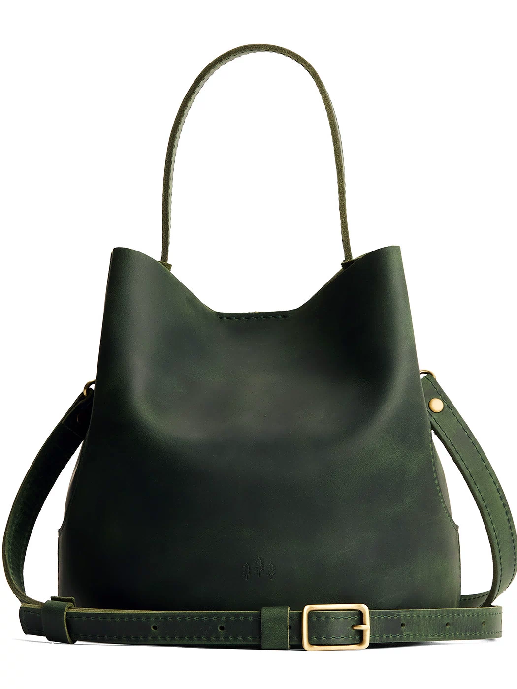 Evergreen*Large | Symmetrical bucket bag with handle, latch closure, and removable crossbody strap