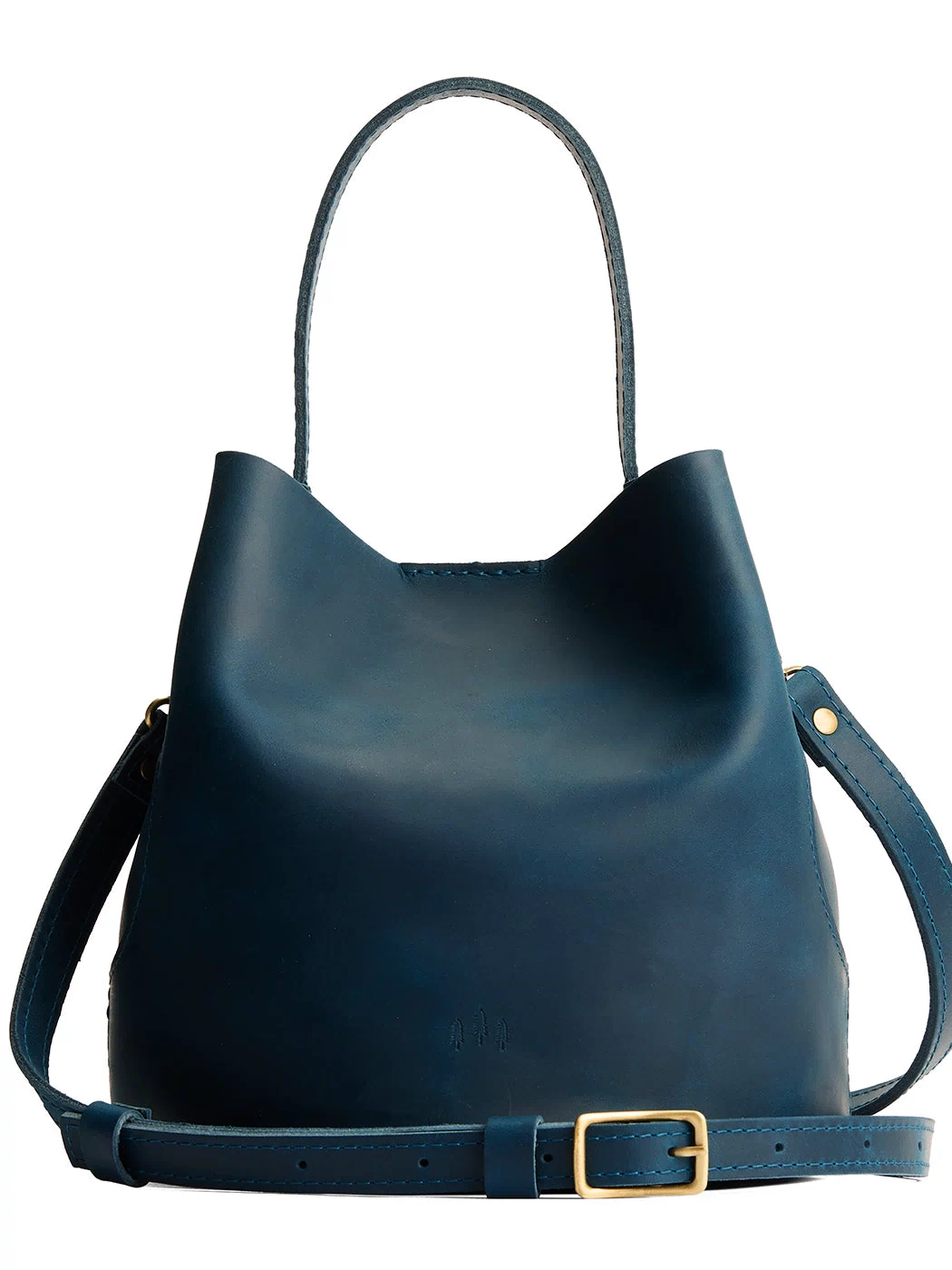 Westward Blue*Large | Symmetrical bucket bag with handle, latch closure, and removable crossbody strap