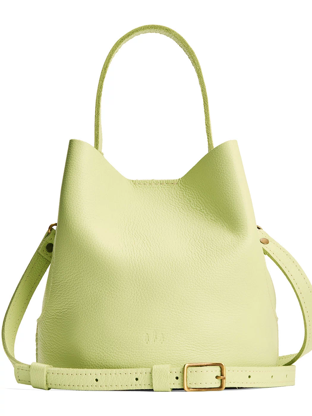 Shadow Lime*Large | Symmetrical bucket bag with handle, latch closure, and removable crossbody strap