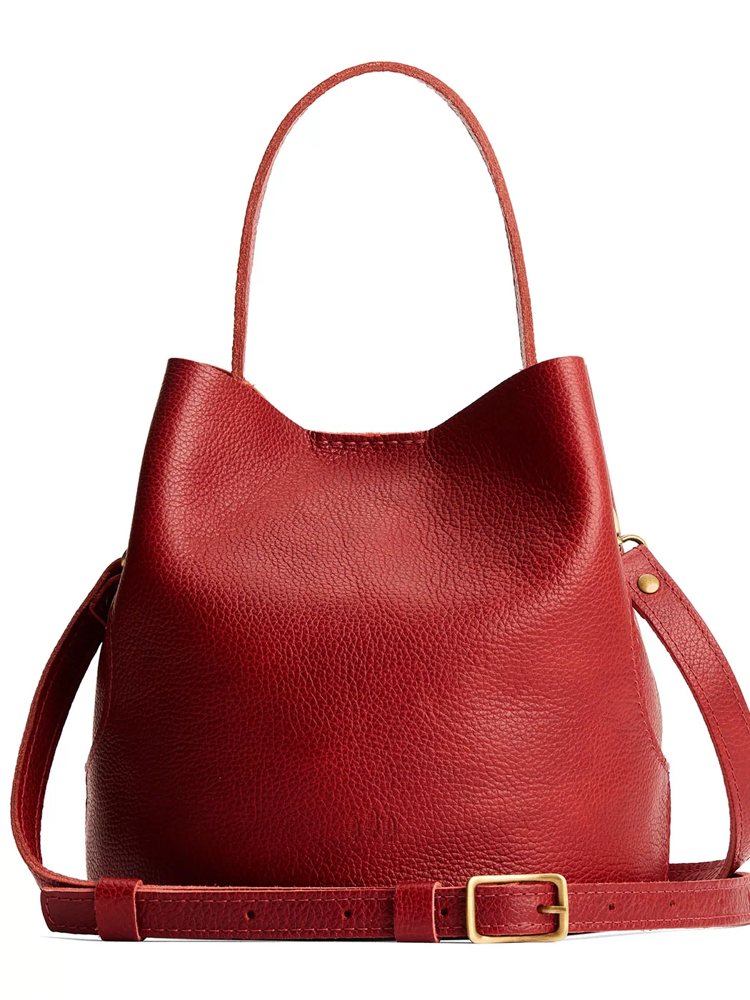 Chili Red*Large | Symmetrical bucket bag with handle, latch closure, and removable crossbody strap