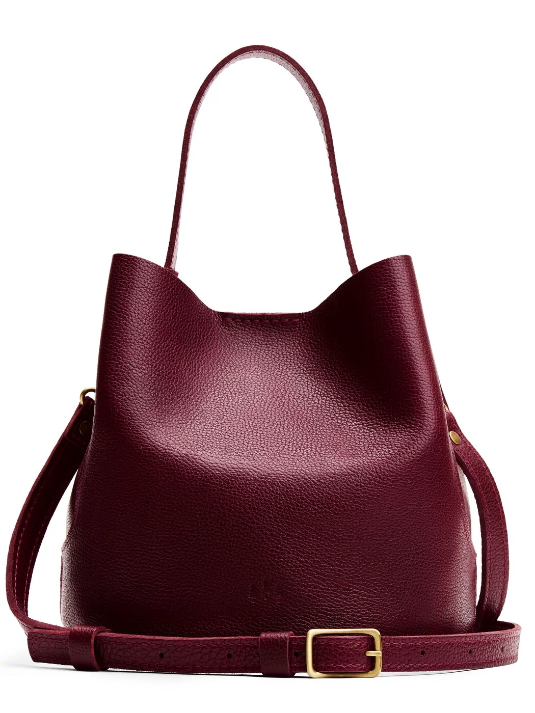 Cabernet*Large | Symmetrical bucket bag with handle, latch closure, and removable crossbody strap