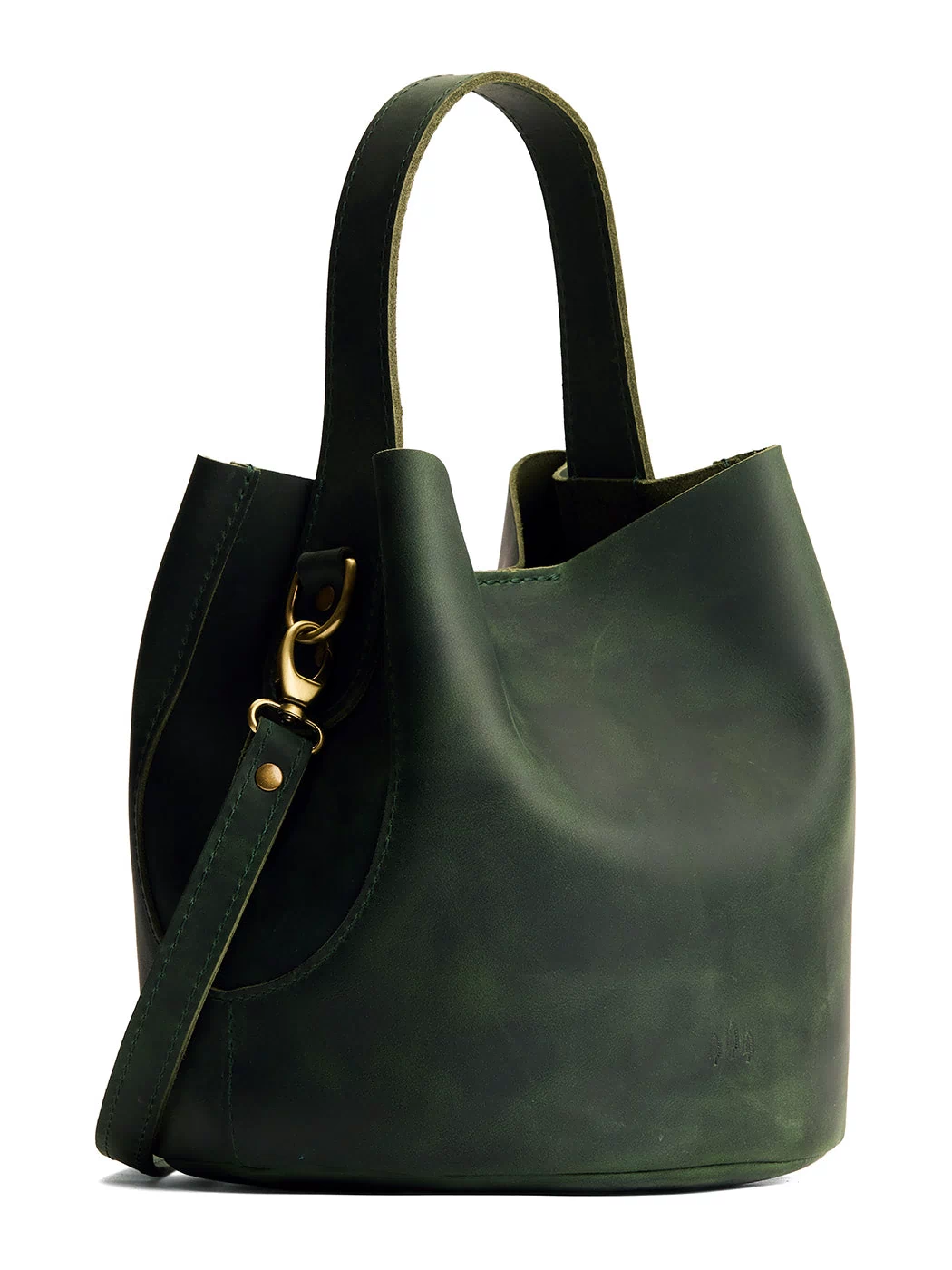 Evergreen*Large | Symmetrical bucket bag with handle, latch closure, and removable crossbody strap