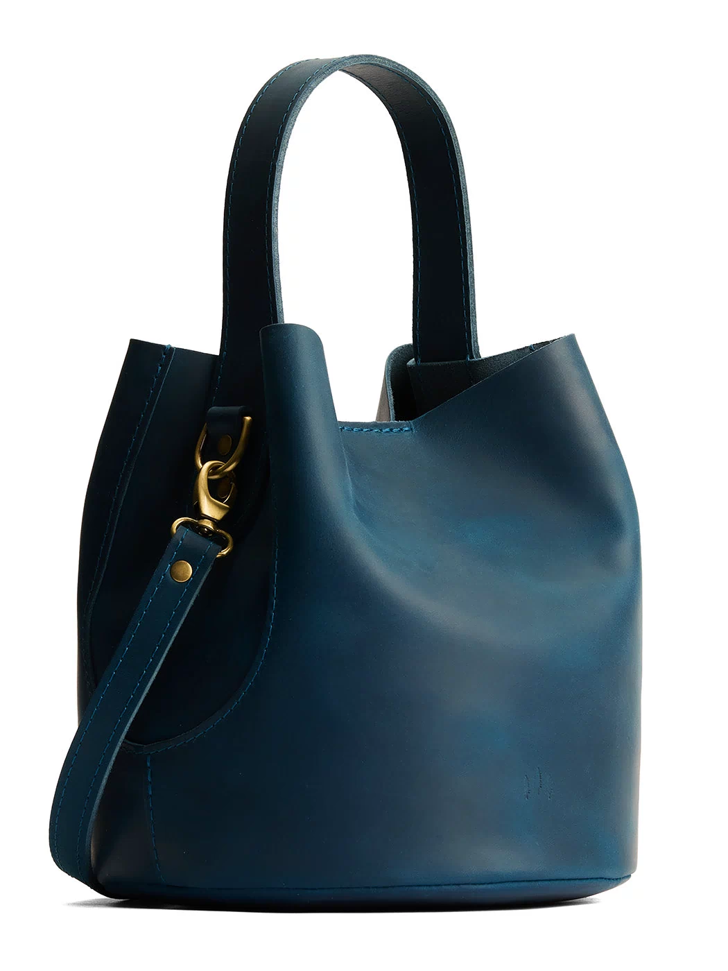 Westward Blue*Large | Symmetrical bucket bag with handle, latch closure, and removable crossbody strap