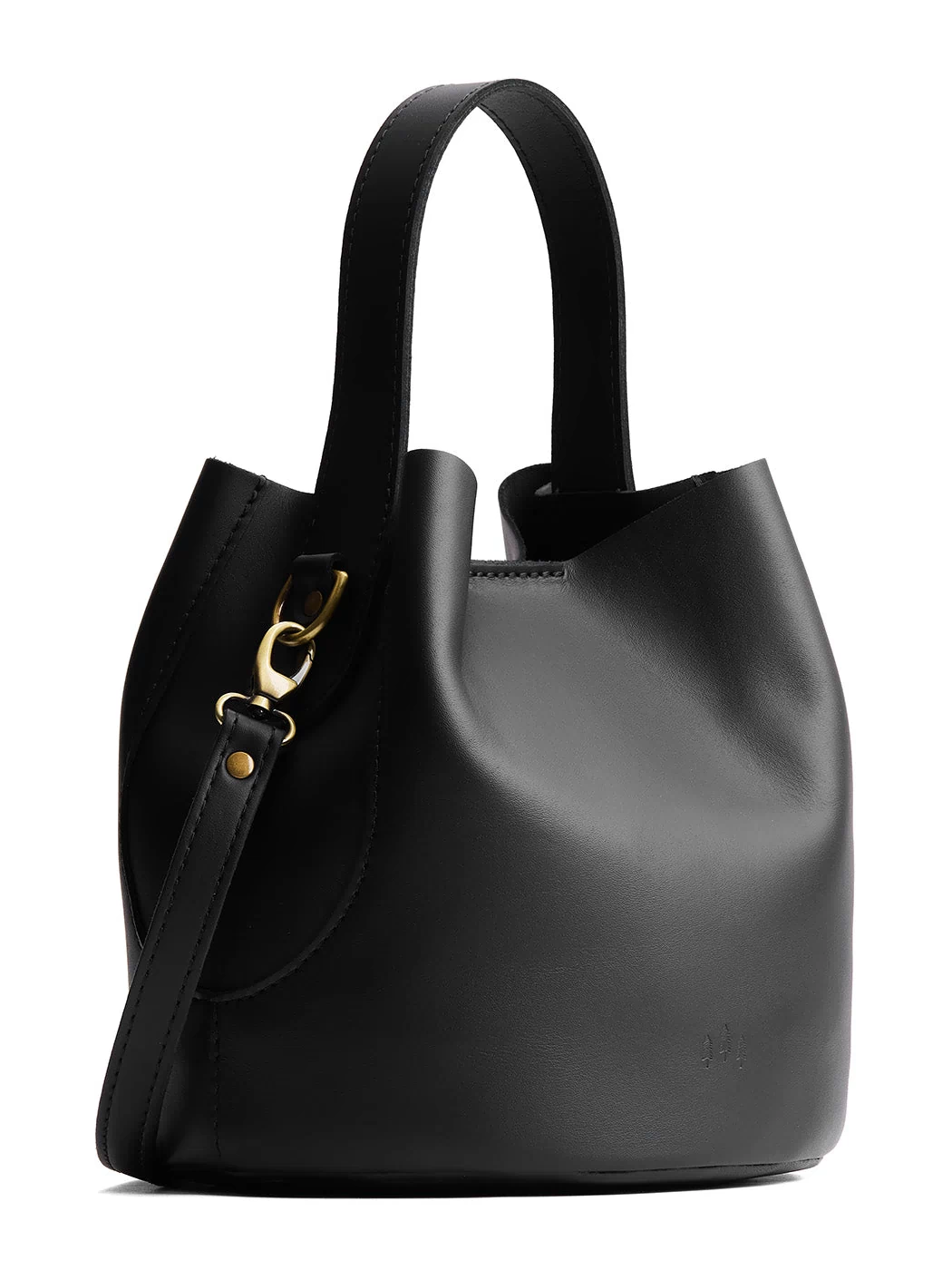 Black*Large | Symmetrical bucket bag with handle, latch closure, and removable crossbody strap