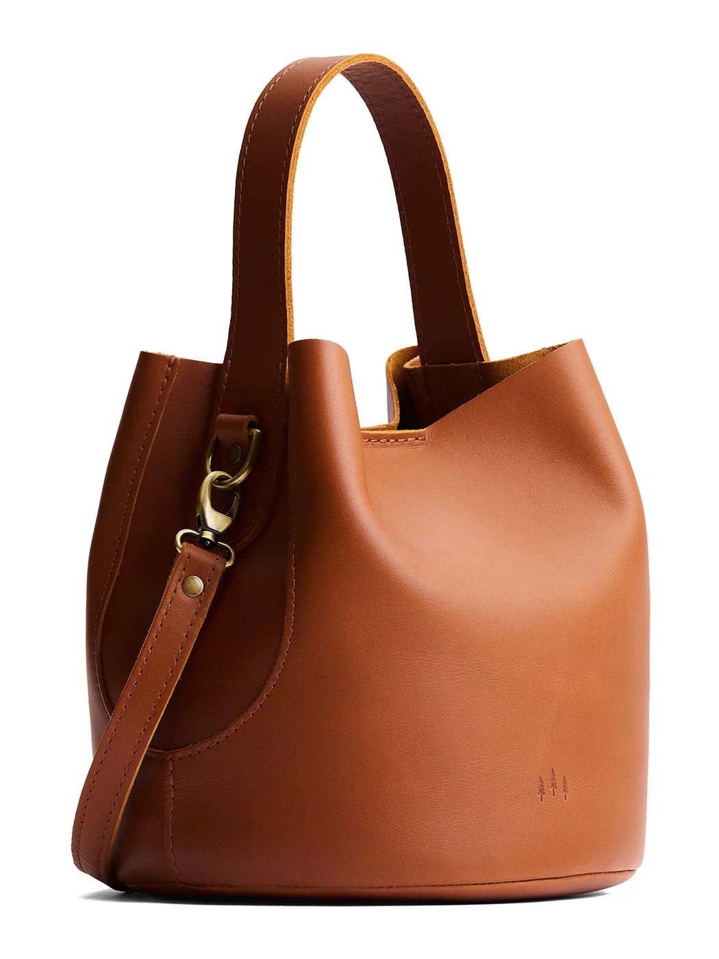 Honey*Large | Symmetrical bucket bag with handle, latch closure, and removable crossbody strap