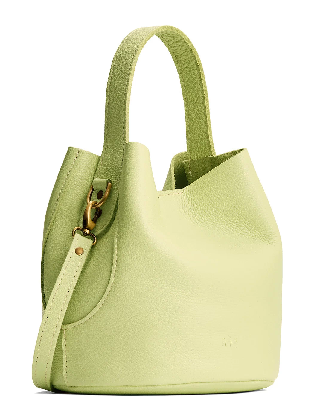 Shadow Lime*Large | Symmetrical bucket bag with handle, latch closure, and removable crossbody strap
