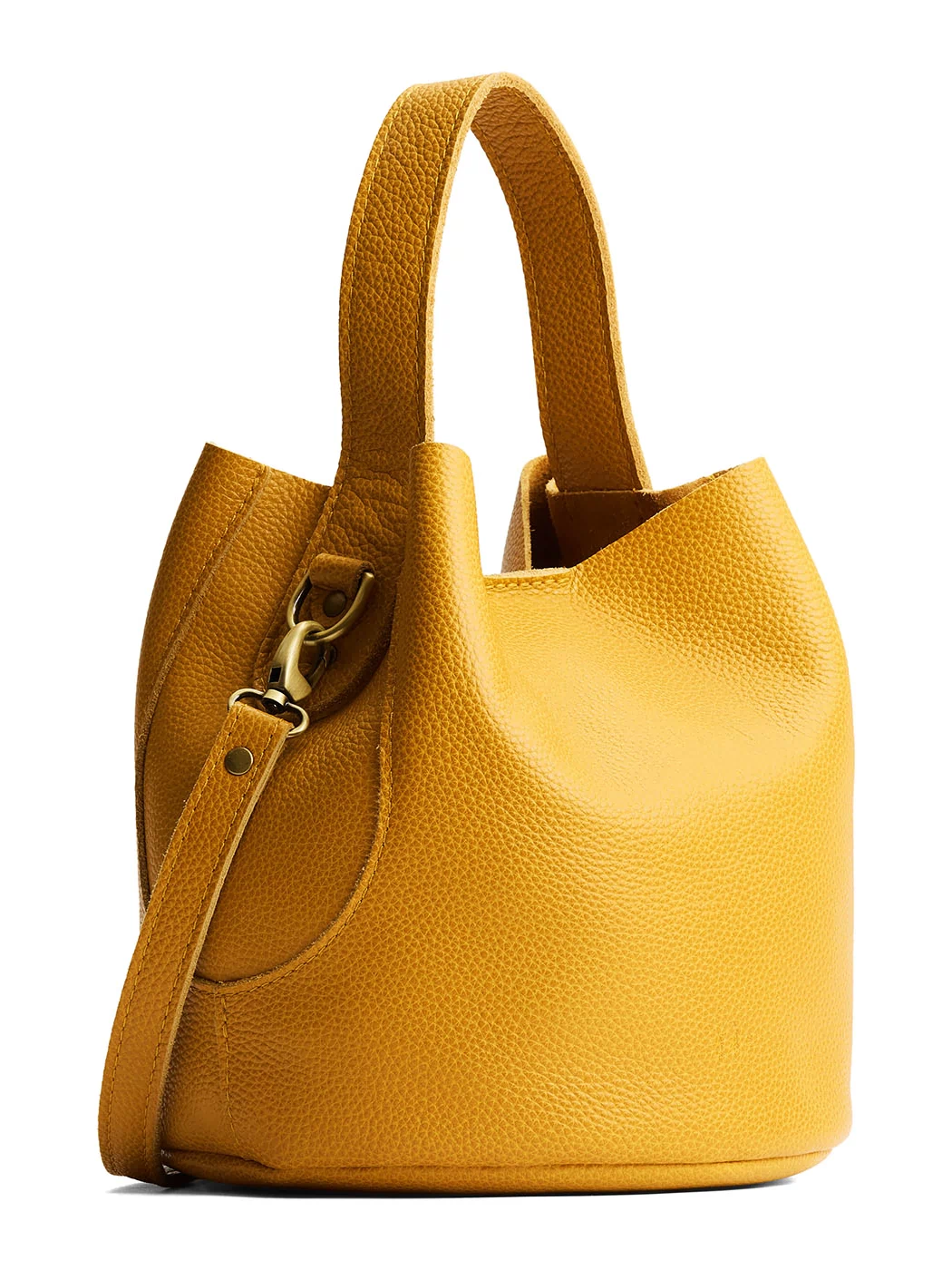Sunshine*Large | Symmetrical bucket bag with handle, latch closure, and removable crossbody strap
