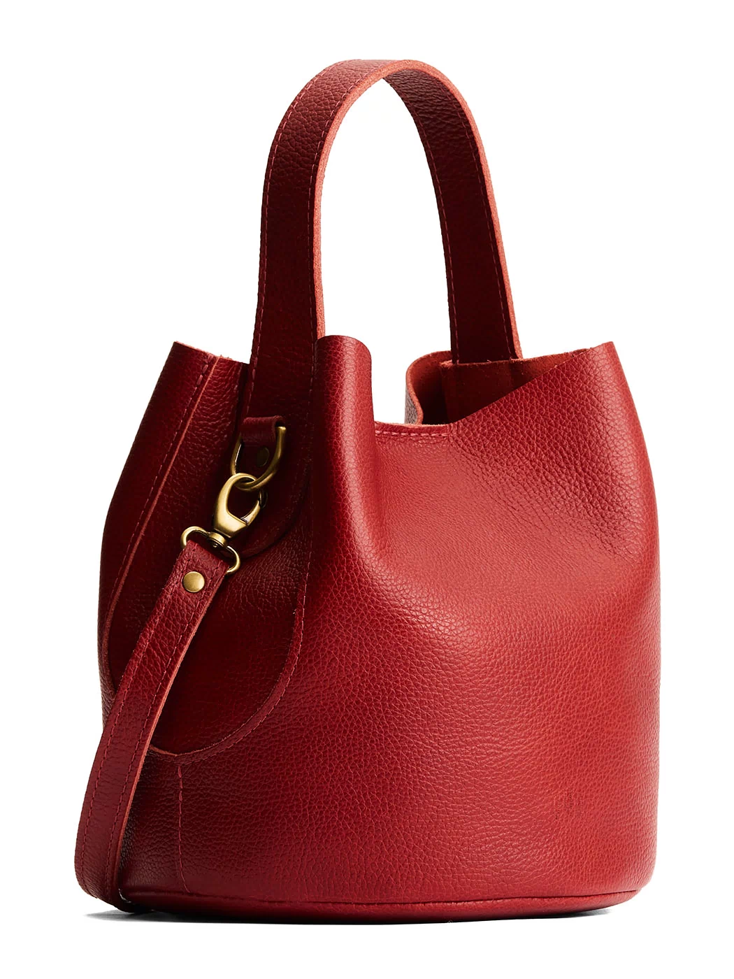 Chili Red*Large | Symmetrical bucket bag with handle, latch closure, and removable crossbody strap